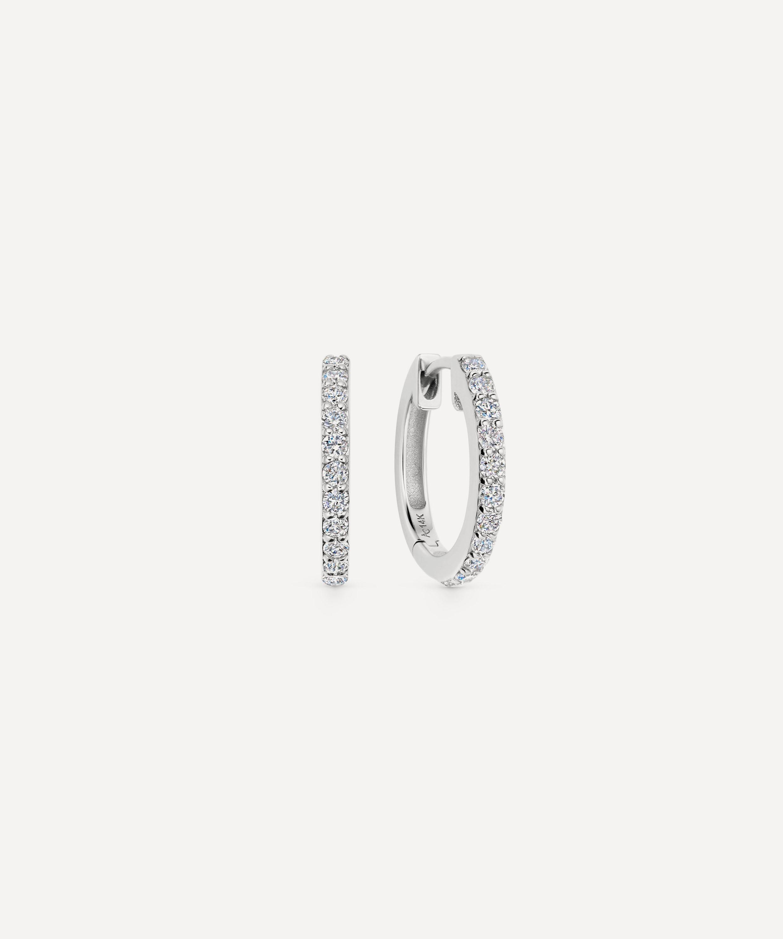 Astley Clarke - 14ct White Gold Medium Halo Huggie Hoop Earrings
