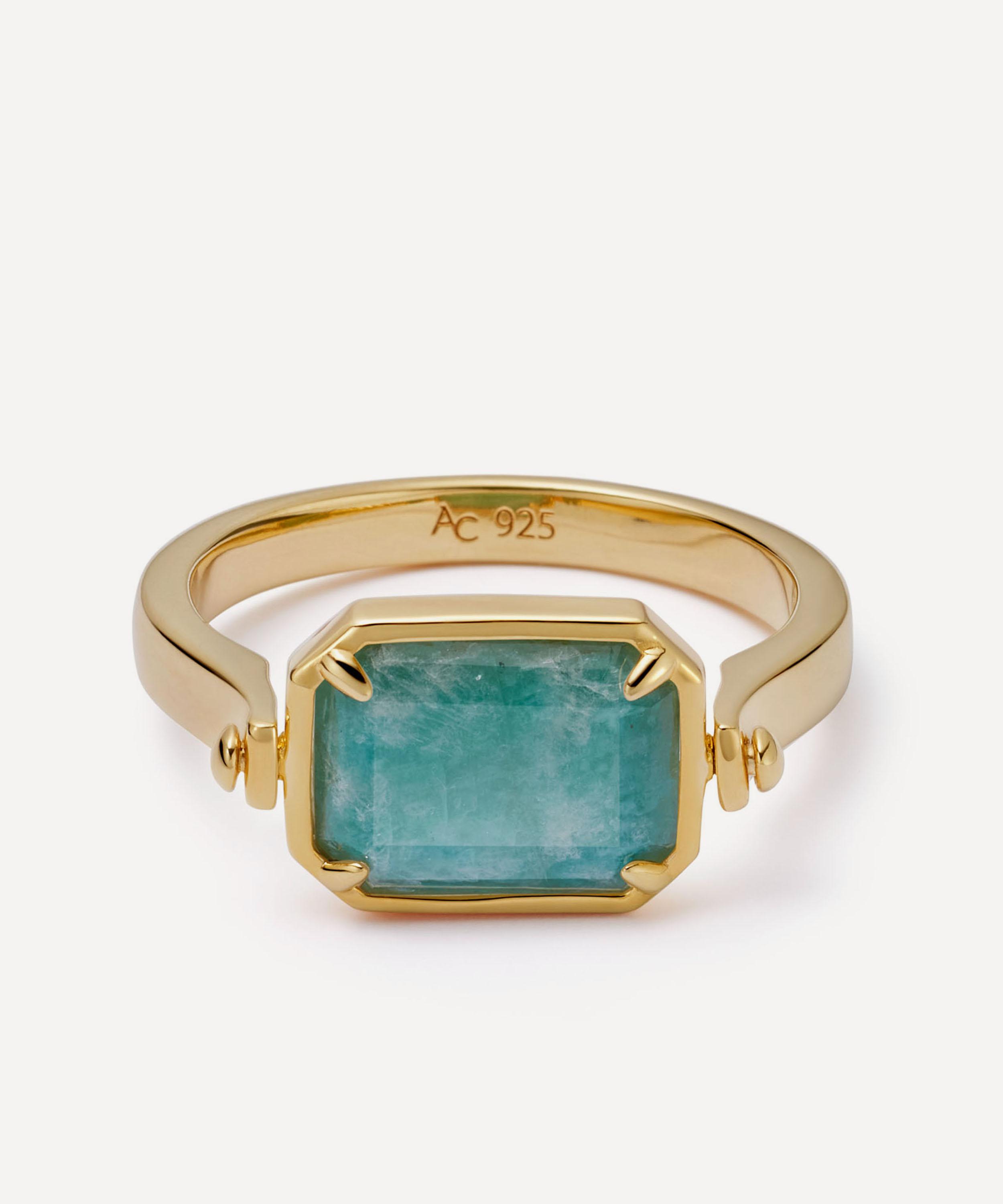 Astley Clarke - Gold Deco Mother of Pearl and Amazonite Spinner Ring image number 0