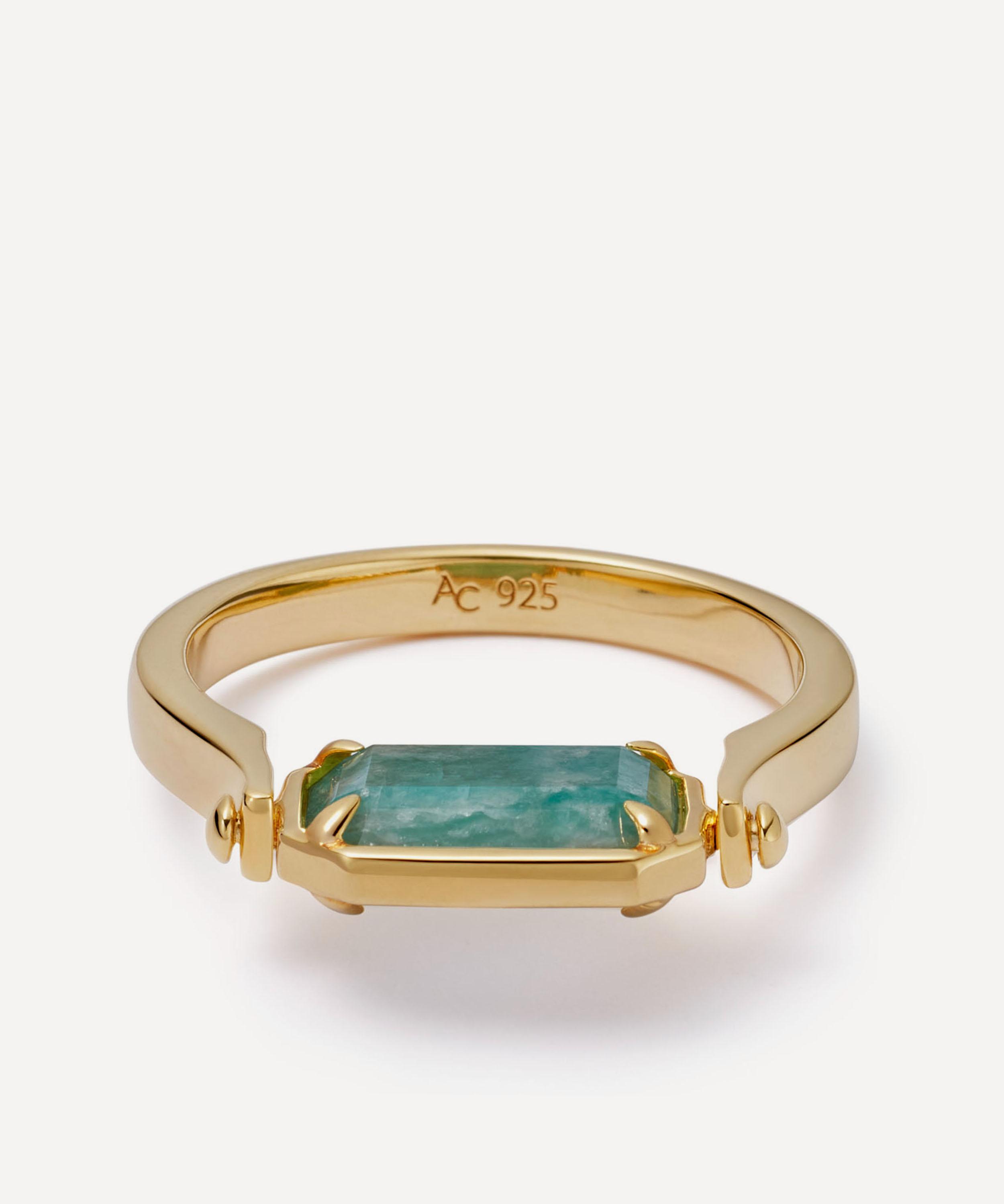 Astley Clarke - Gold Deco Mother of Pearl and Amazonite Spinner Ring image number 2