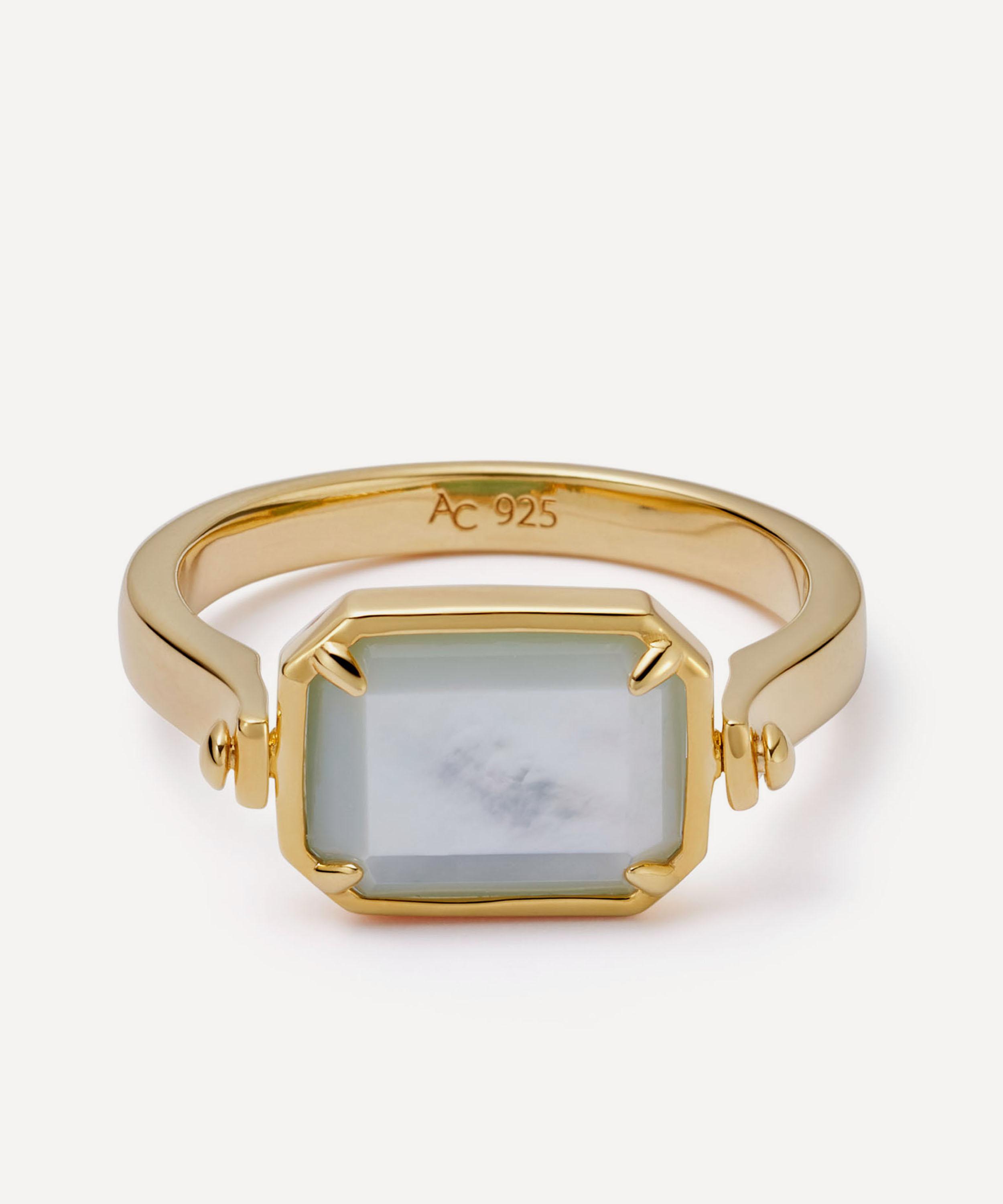 Astley Clarke - Gold Deco Mother of Pearl and Amazonite Spinner Ring image number 3