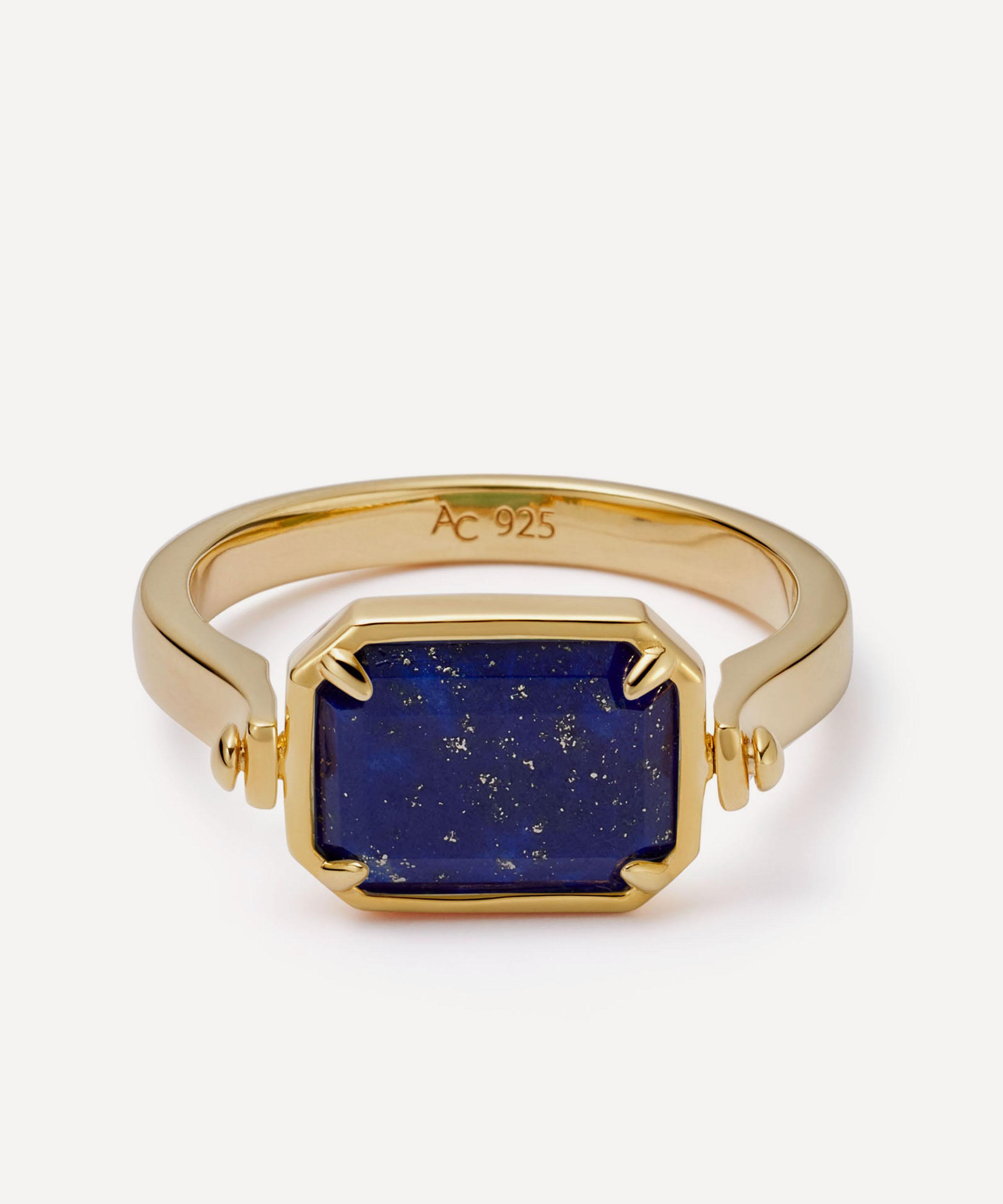 Astley Clarke - Gold Deco Lapis and Malachite Spinner Ring image number 0