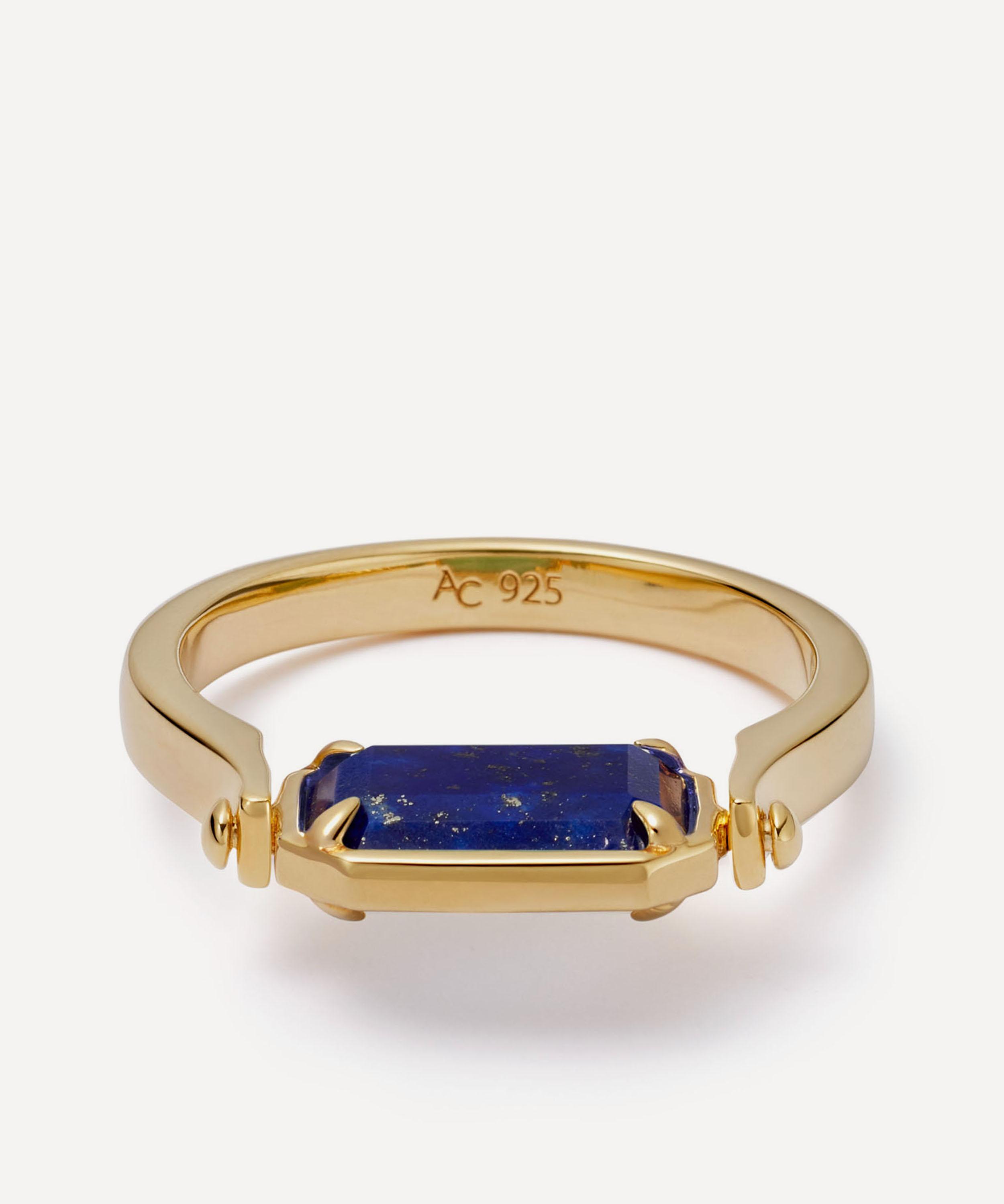 Astley Clarke - Gold Deco Lapis and Malachite Spinner Ring image number 2