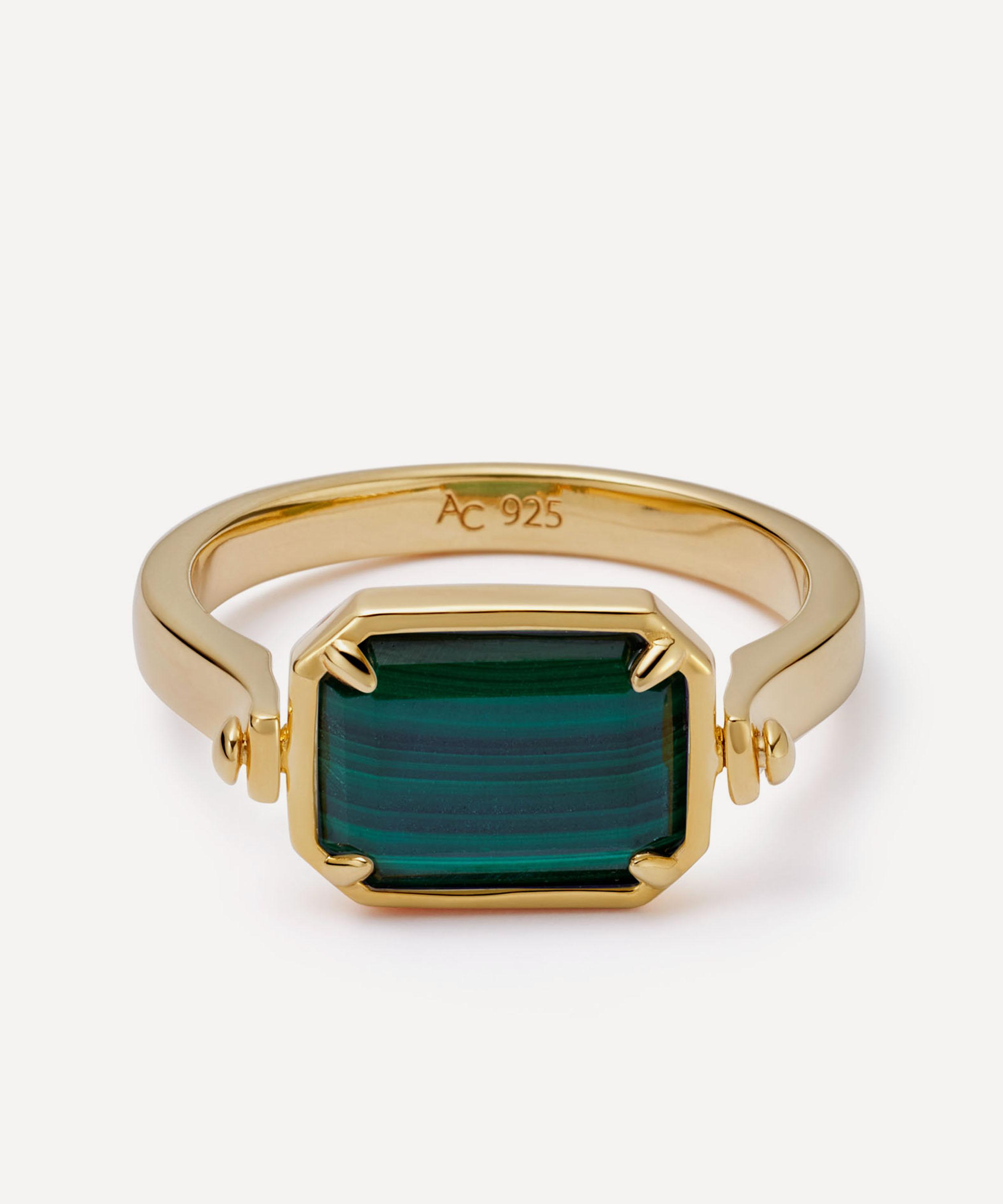 Astley Clarke - Gold Deco Lapis and Malachite Spinner Ring image number 3