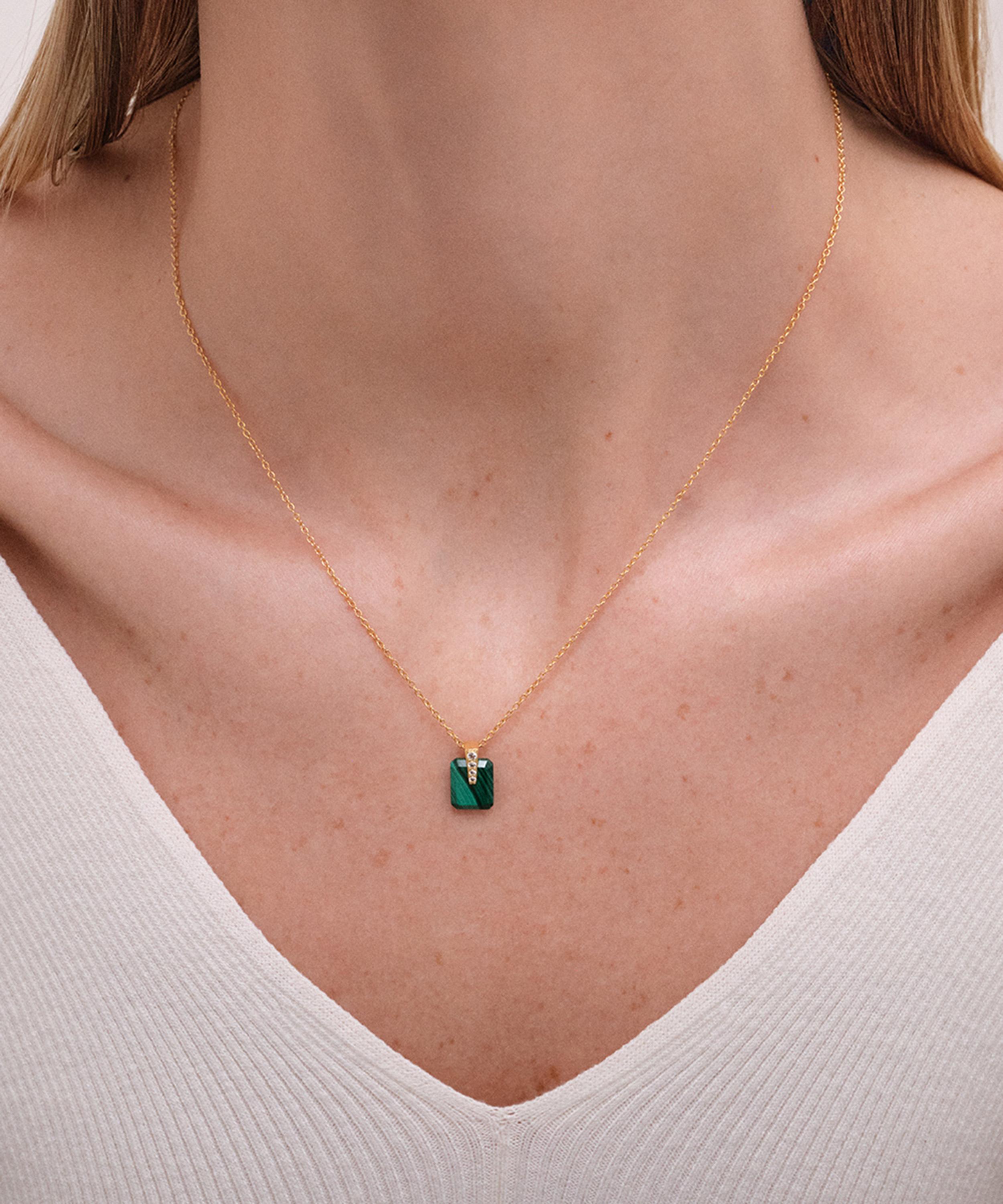 Astley Clarke - Gold Deco Malachite Pendant Necklace image number 1