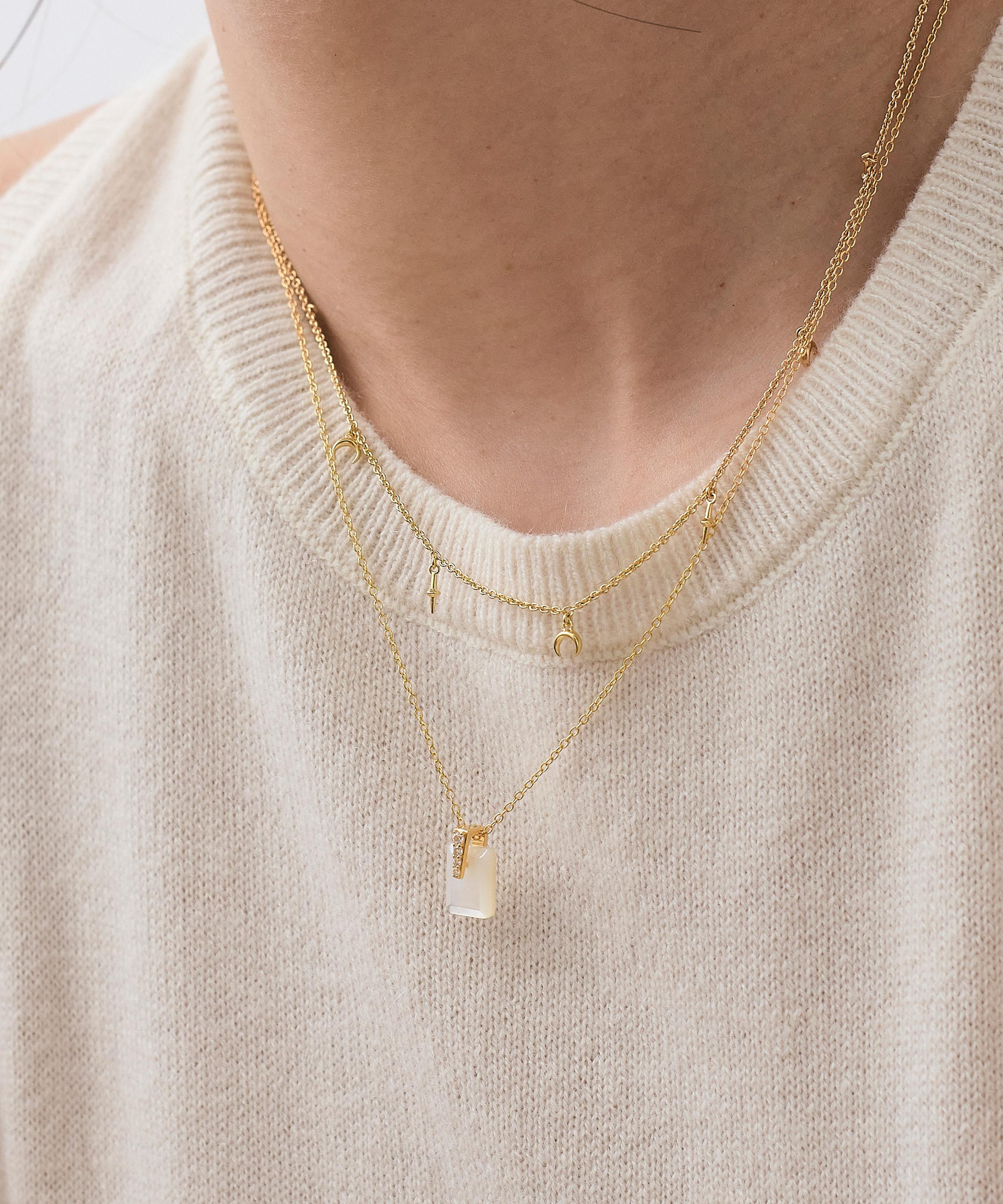 Astley Clarke - Gold Deco Mother of Pearl Pendant Necklace image number 1