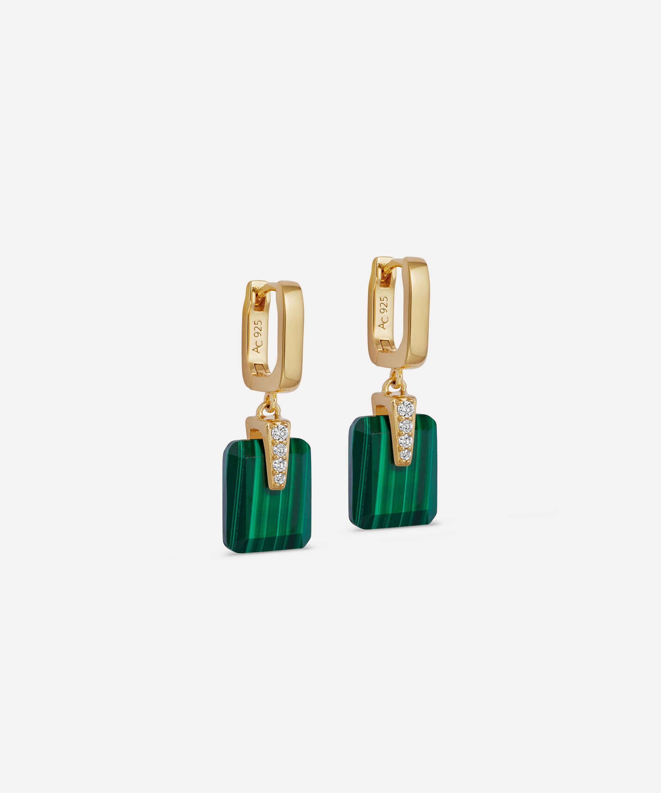 Astley Clarke - Gold Deco Malachite Huggie Drop Earrings image number 0