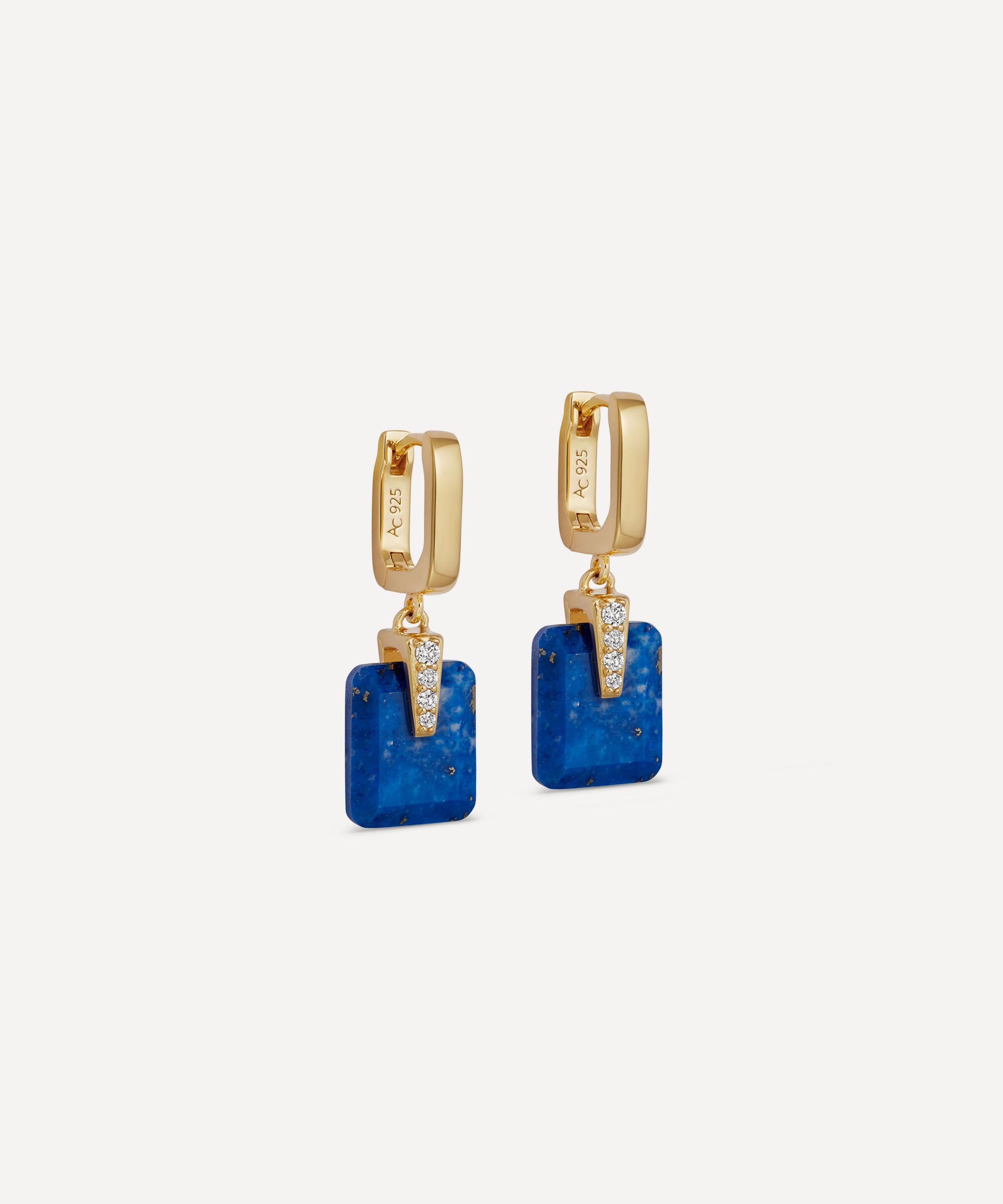 Astley Clarke - Gold Deco Lapis Huggie Drop Earrings image number 0