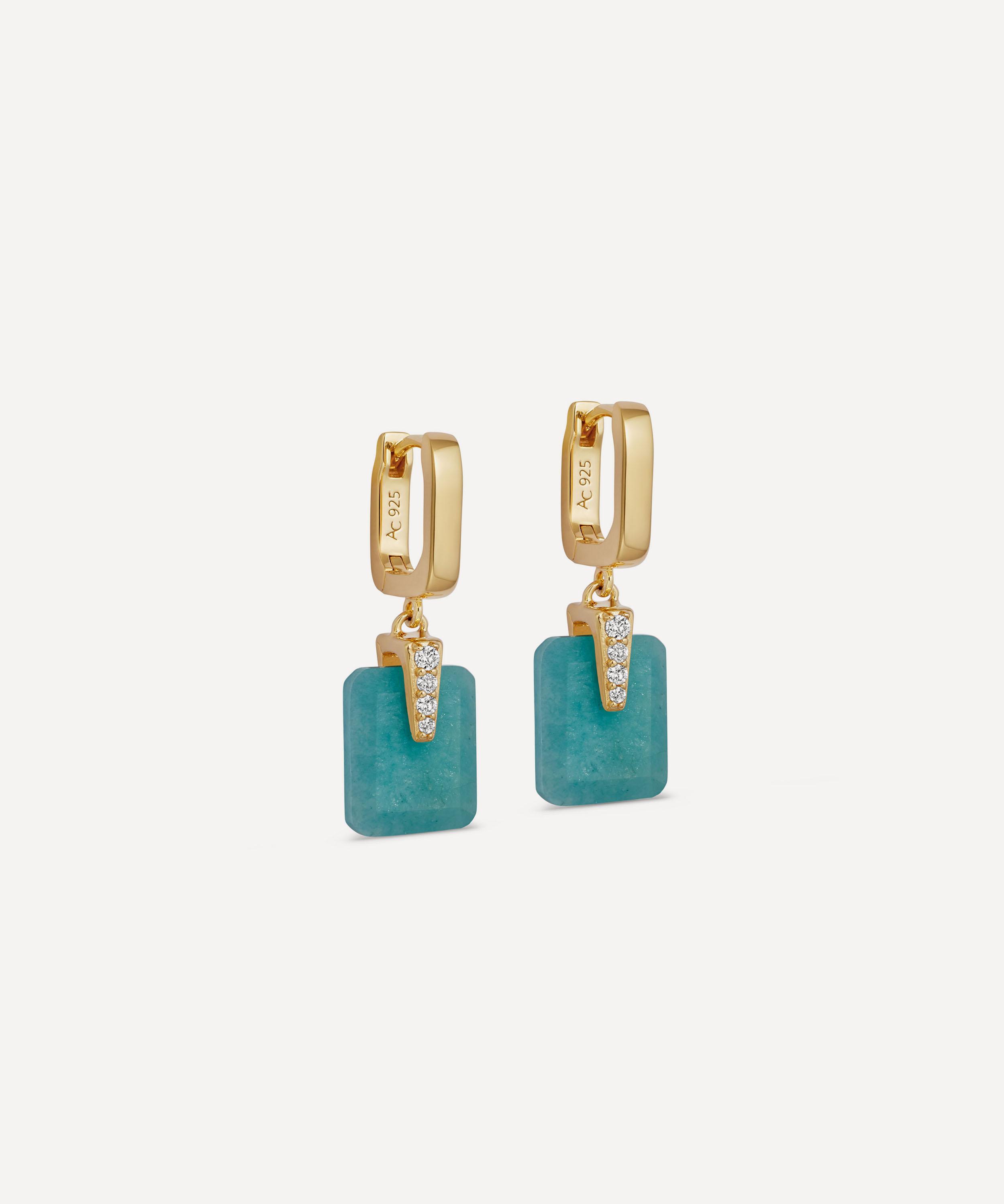 Astley Clarke - Gold Deco Amazonite Huggie Drop Earrings image number 0