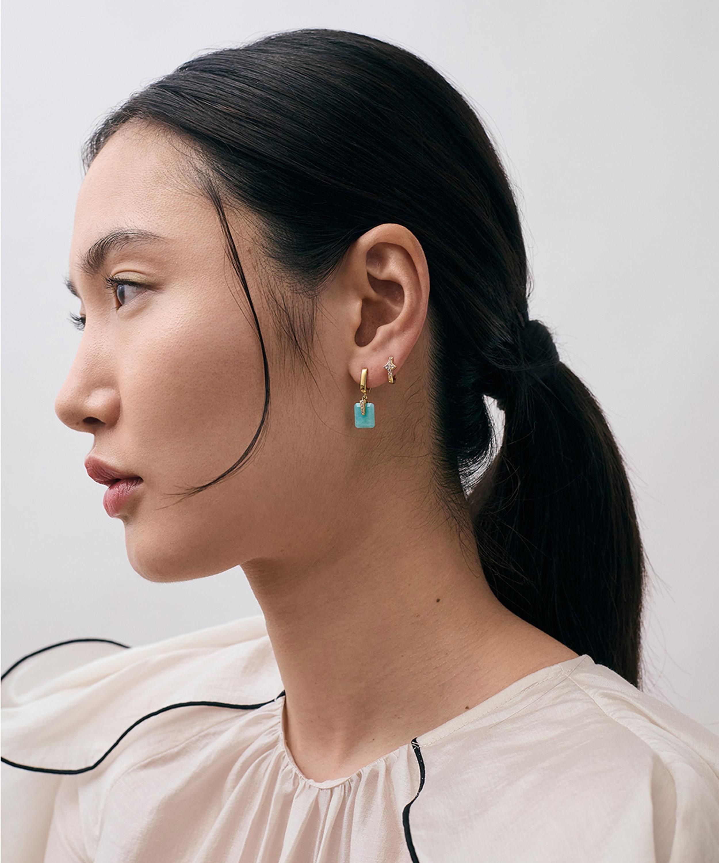 Astley Clarke - Gold Deco Amazonite Huggie Drop Earrings image number 2