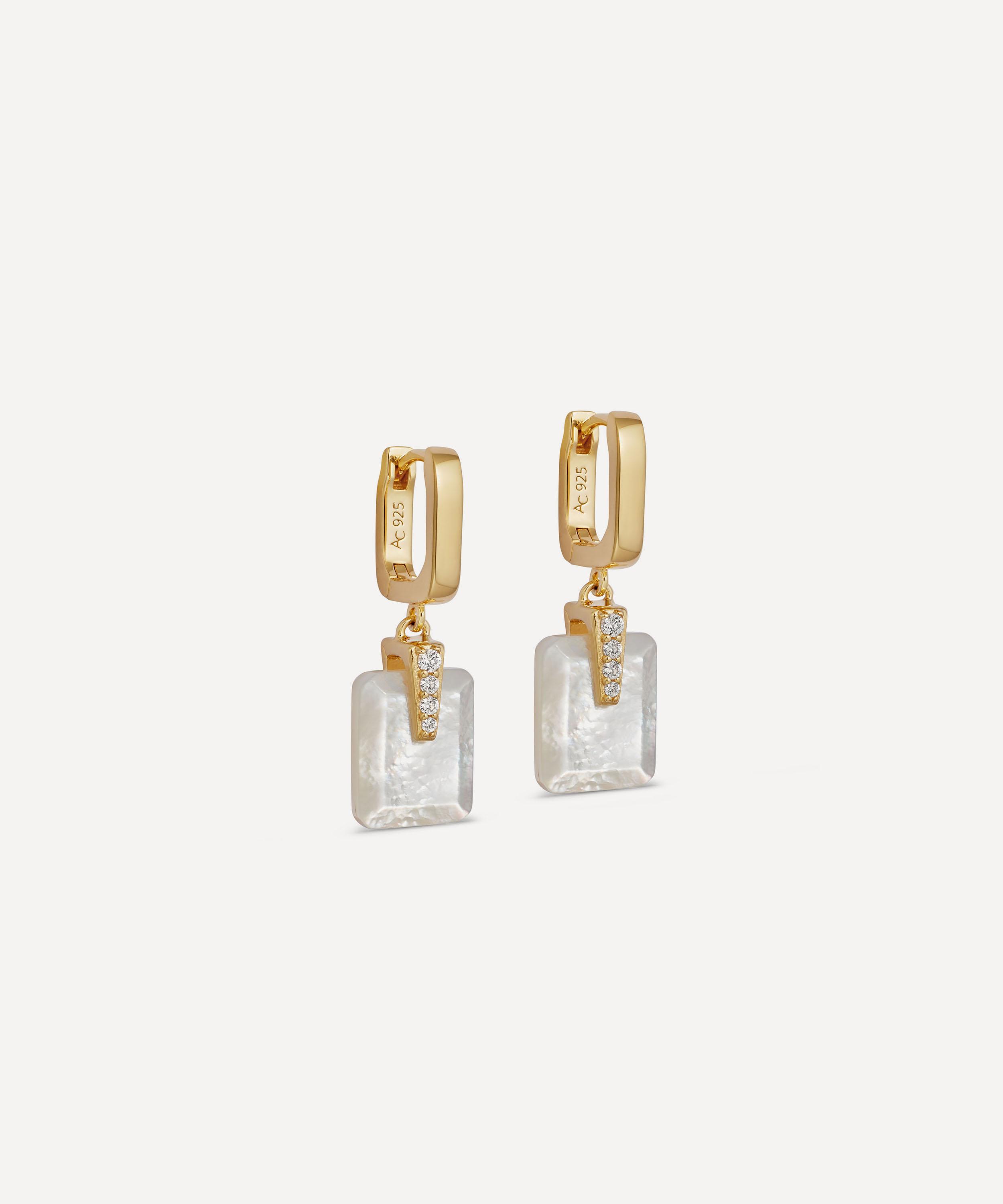Astley Clarke - Gold Deco Mother of Pearl Huggie Drop Earrings image number 0