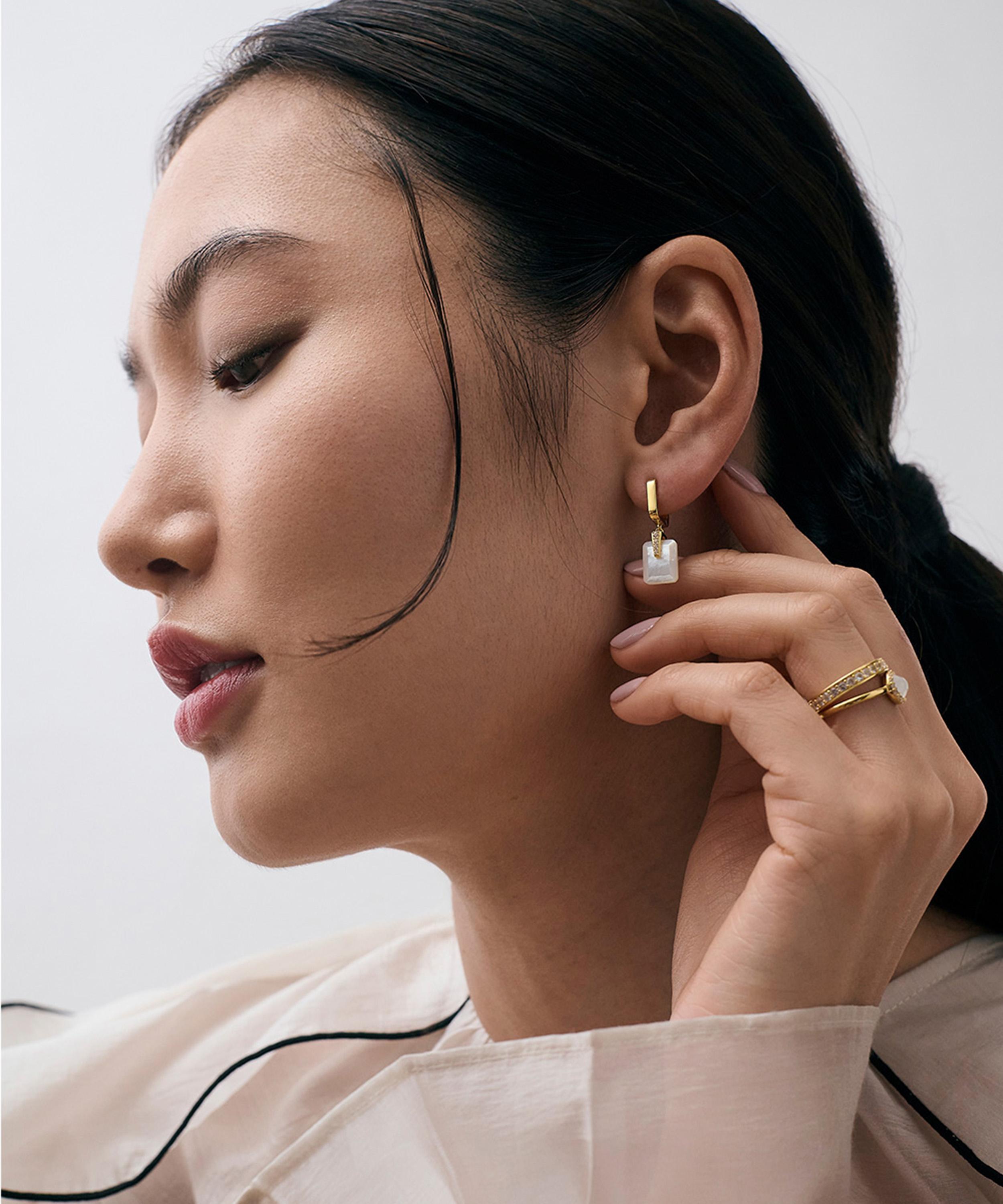 Astley Clarke - Gold Deco Mother of Pearl Huggie Drop Earrings image number 2