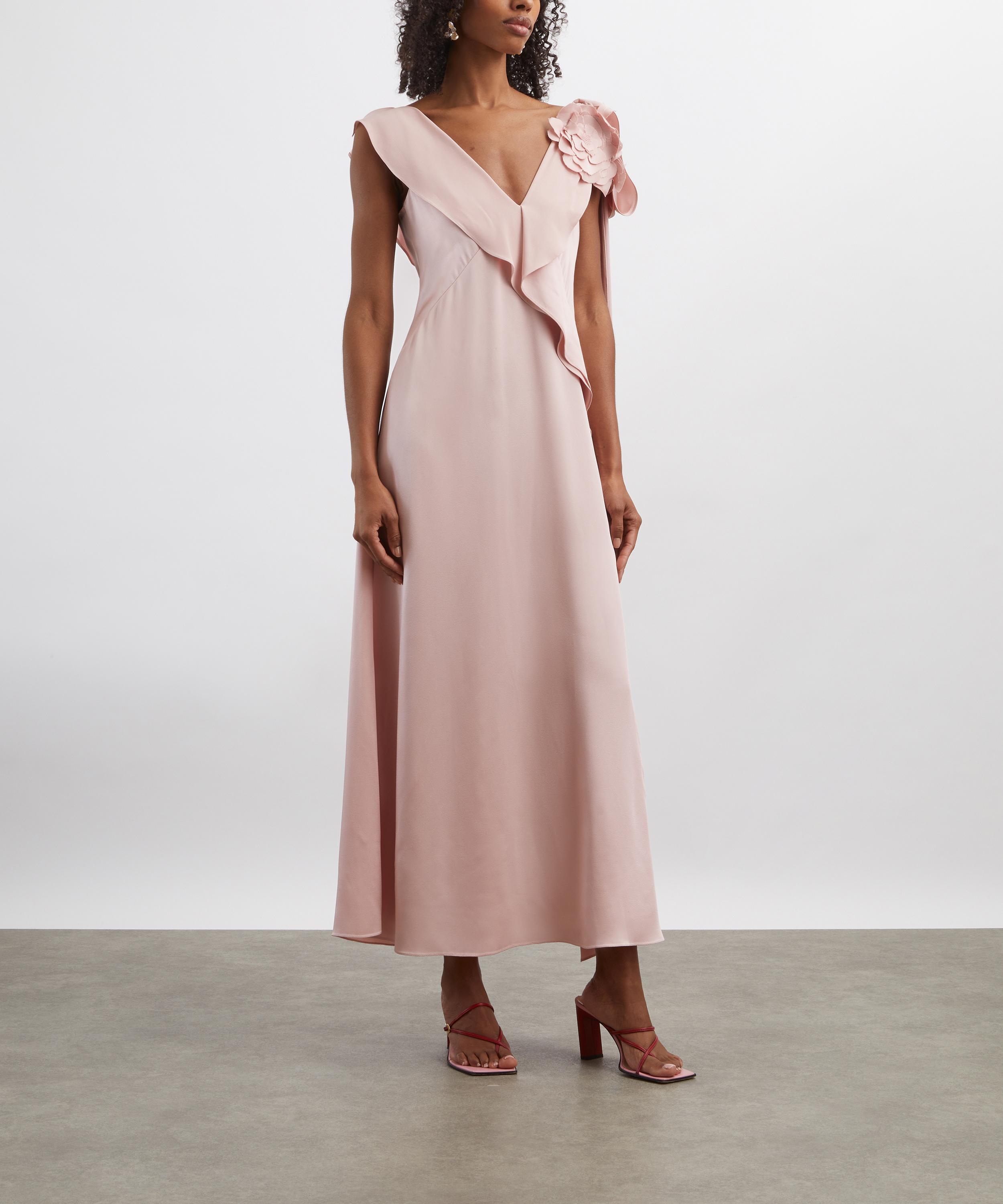 Erdem - Floral Appliqu&eacute; Satin Cady Midi Dress image number 2