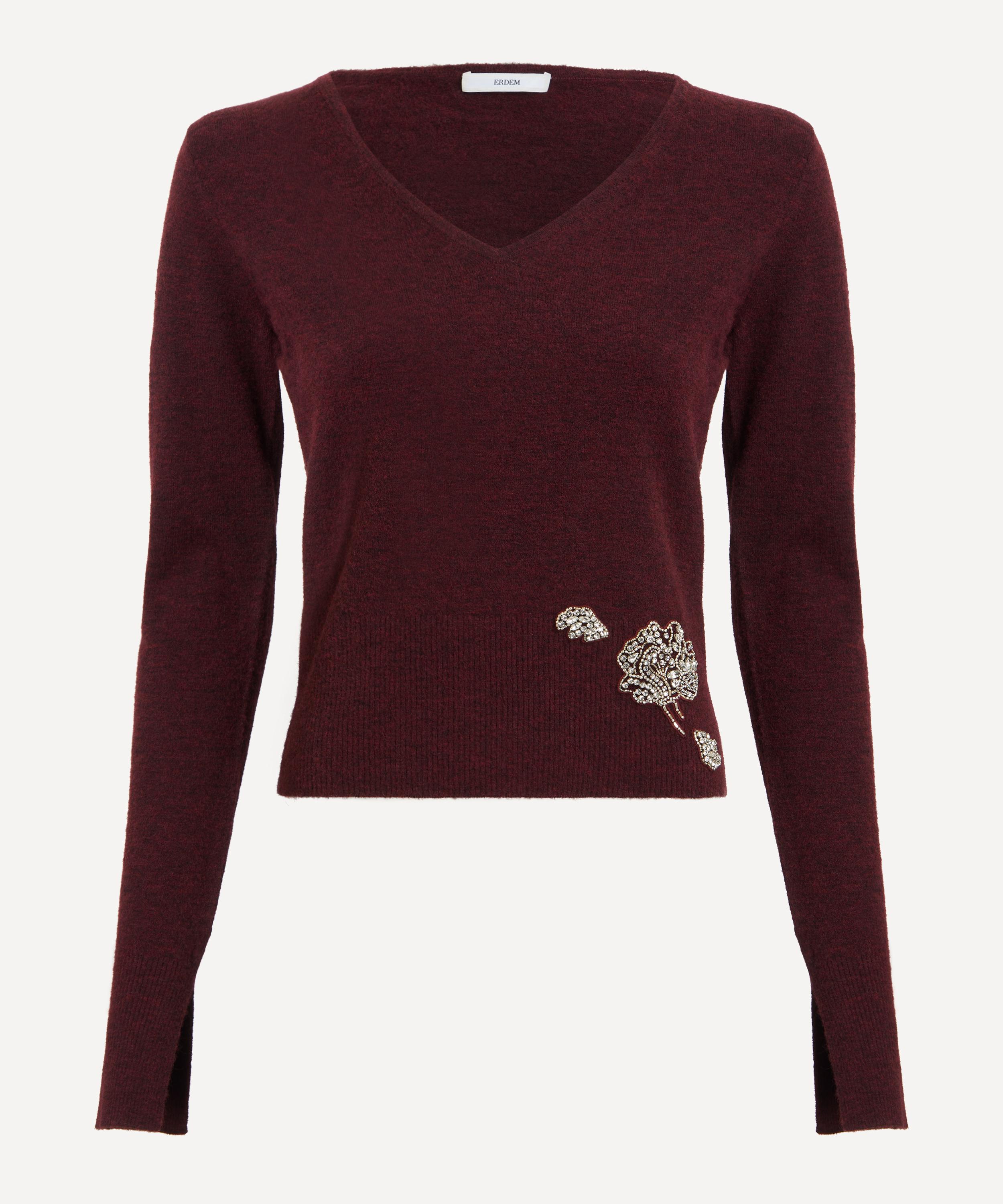 Erdem - Cropped Burgundy Embellished Jumper image number 0