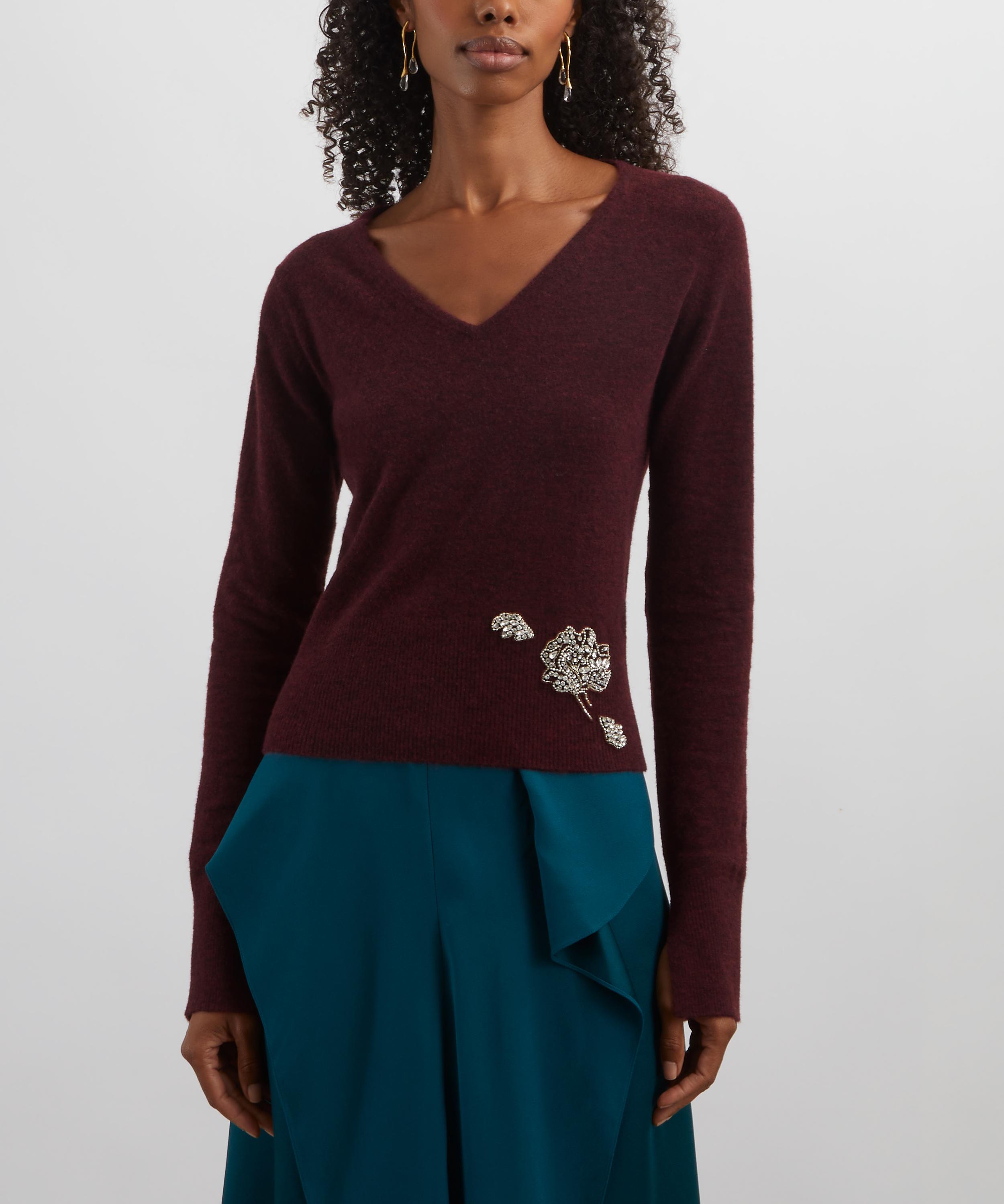Erdem - Cropped Burgundy Embellished Jumper image number 2