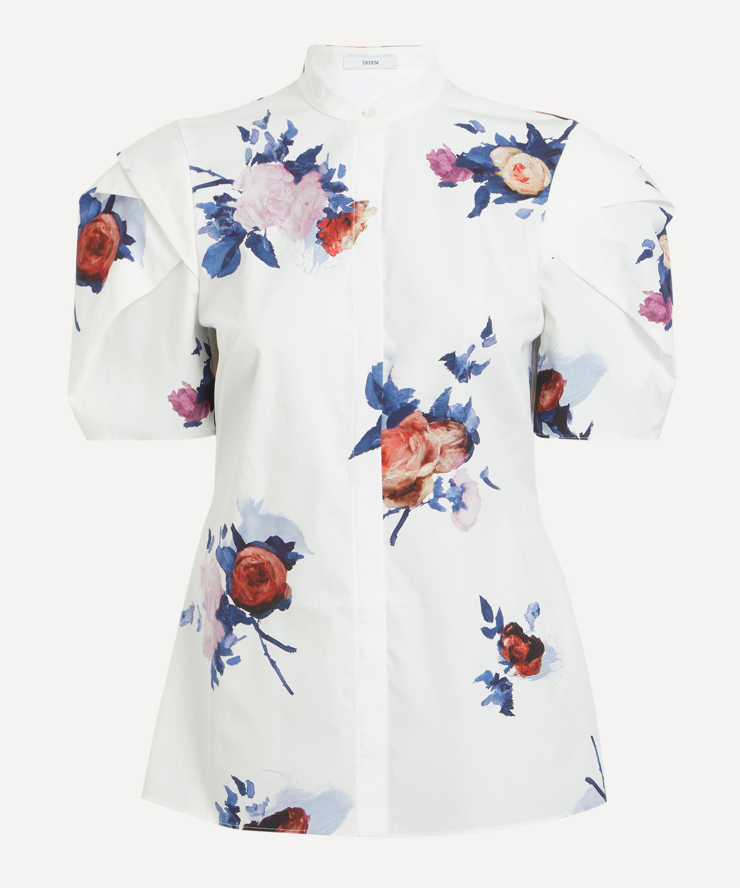 Erdem - Short Sleeve White Rose Top