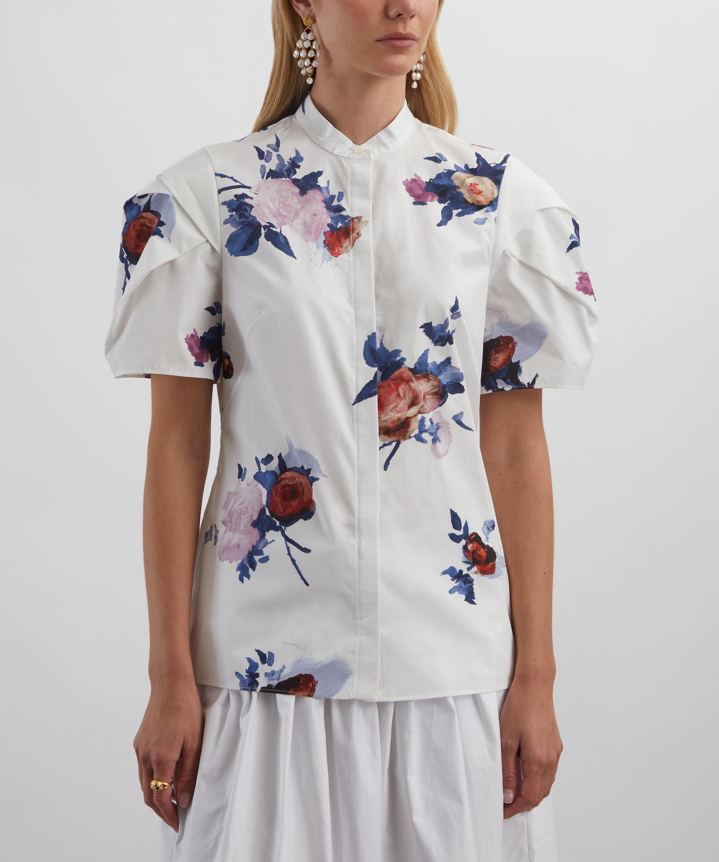 Erdem - Short Sleeve White Rose Top image number 2