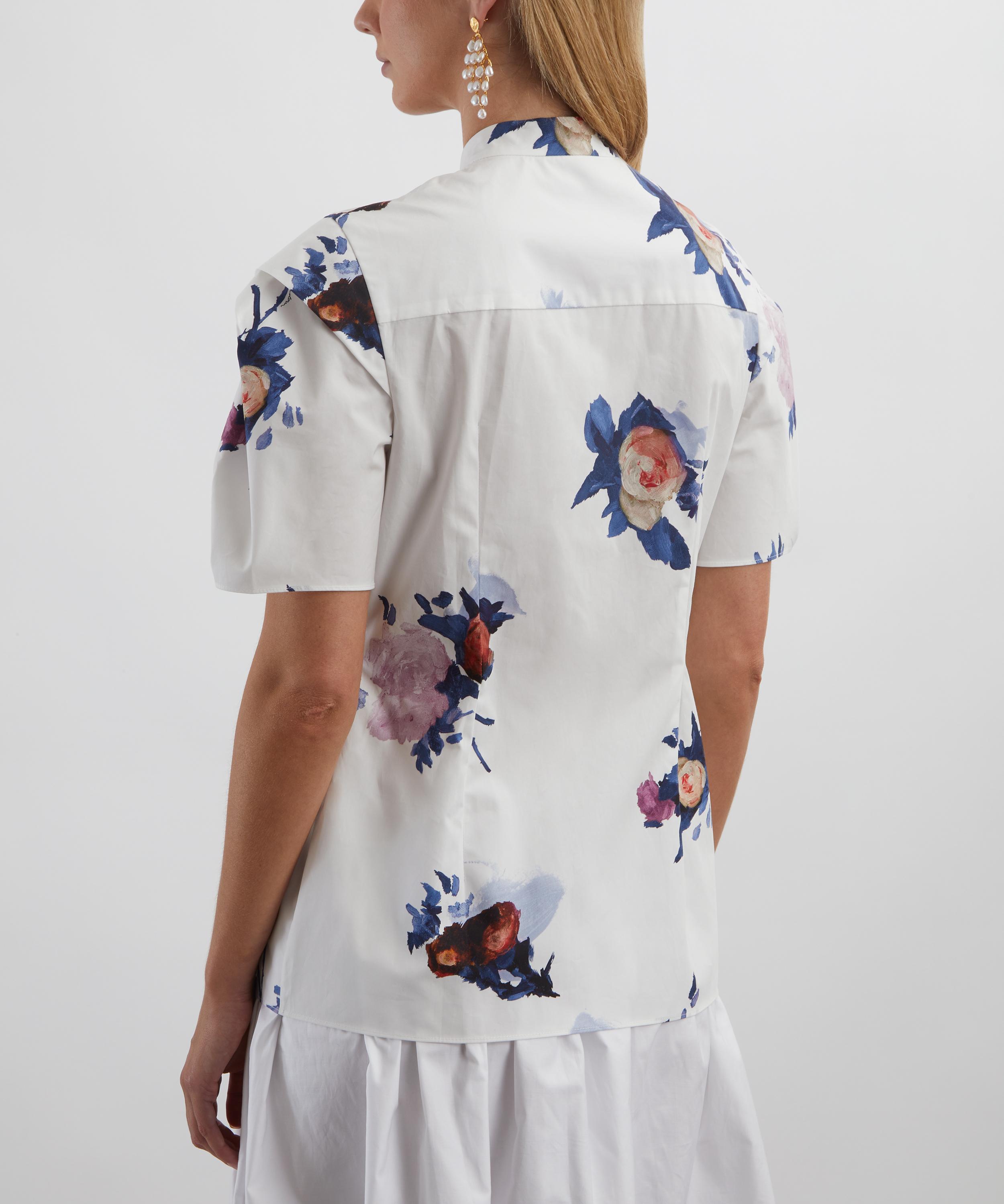 Erdem - Short Sleeve White Rose Top image number 3