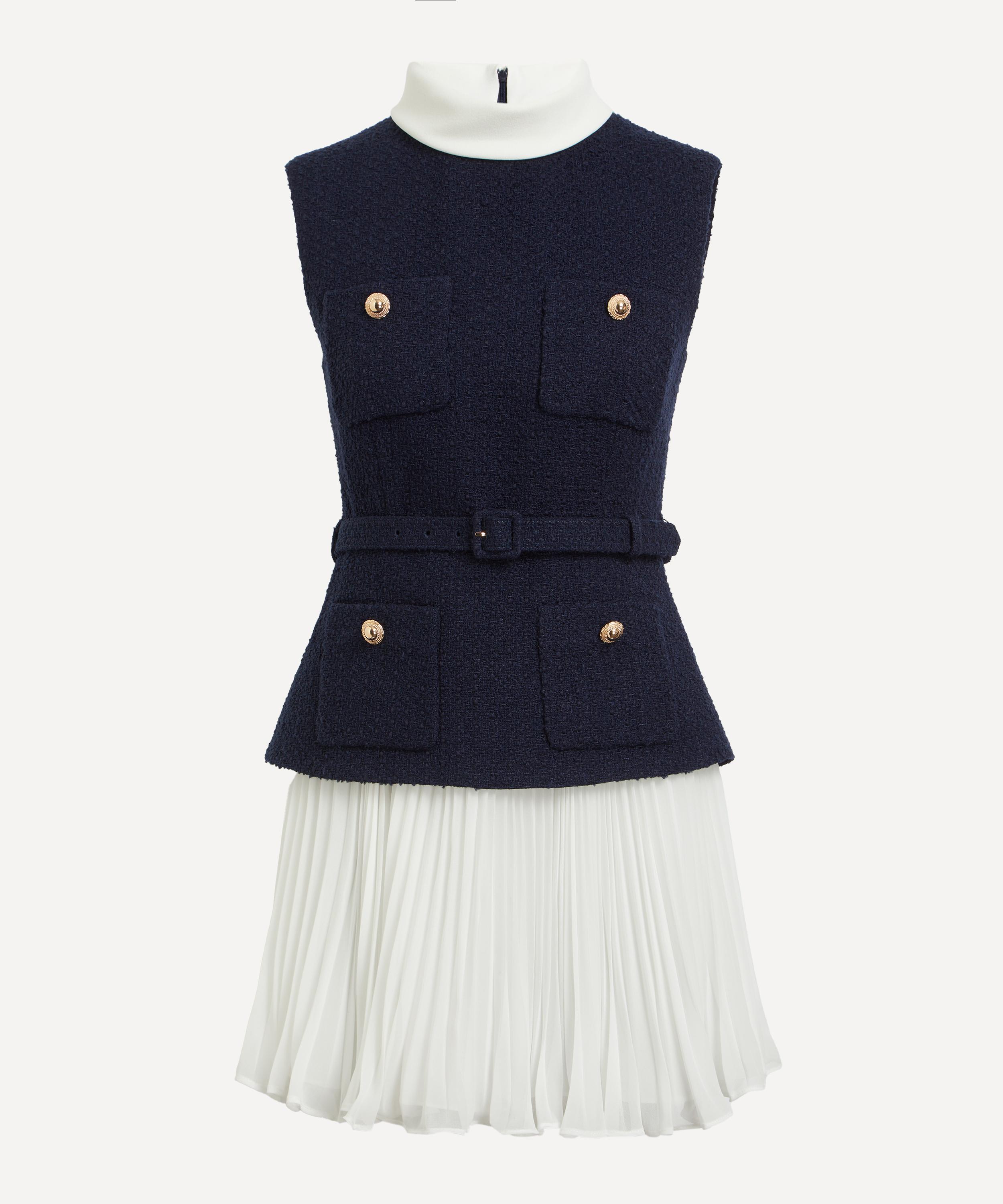 Self-Portrait - Navy Bouclé Chiffon Mini Dress image number 0