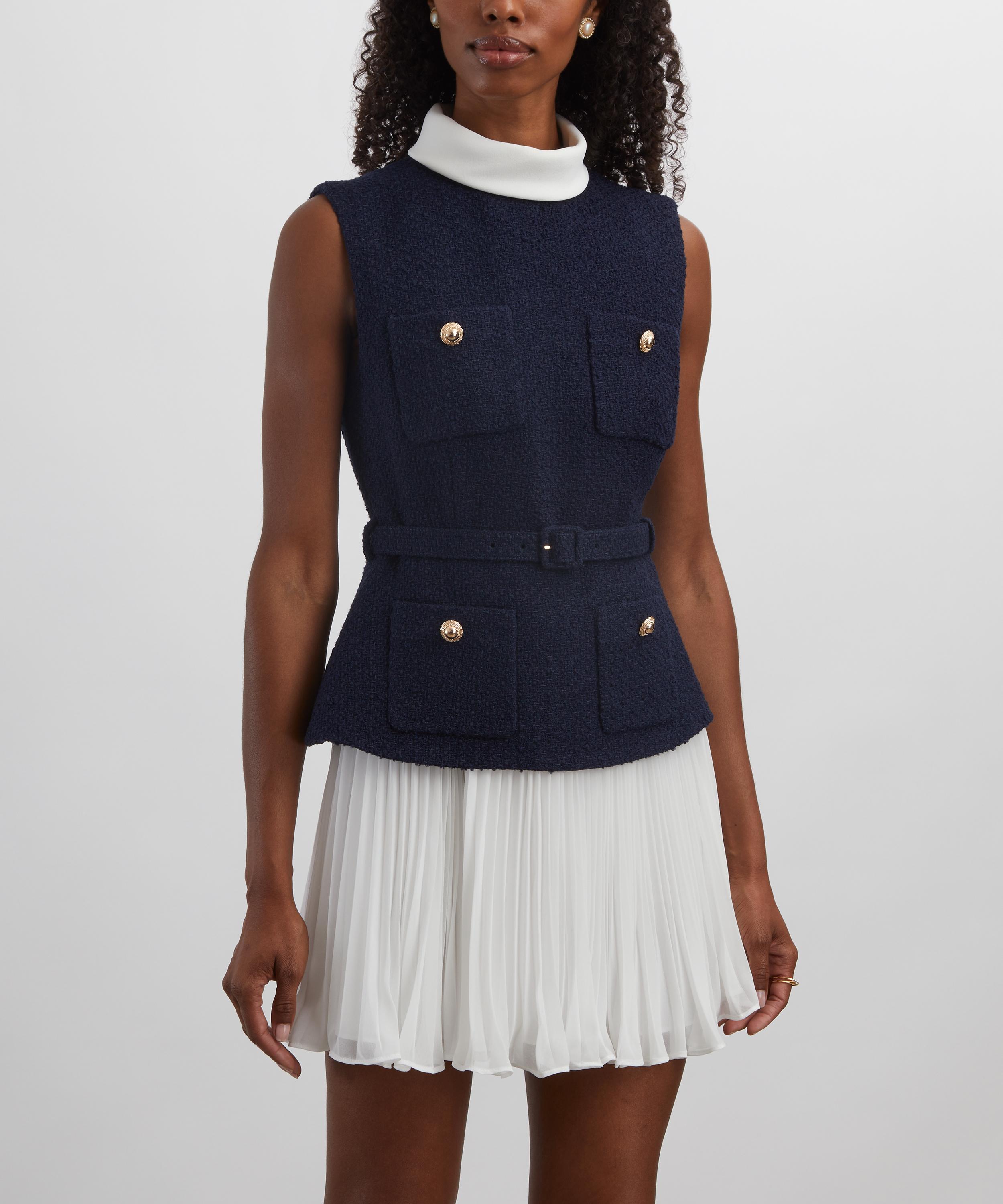 Self-Portrait - Navy Bouclé Chiffon Mini Dress image number 2