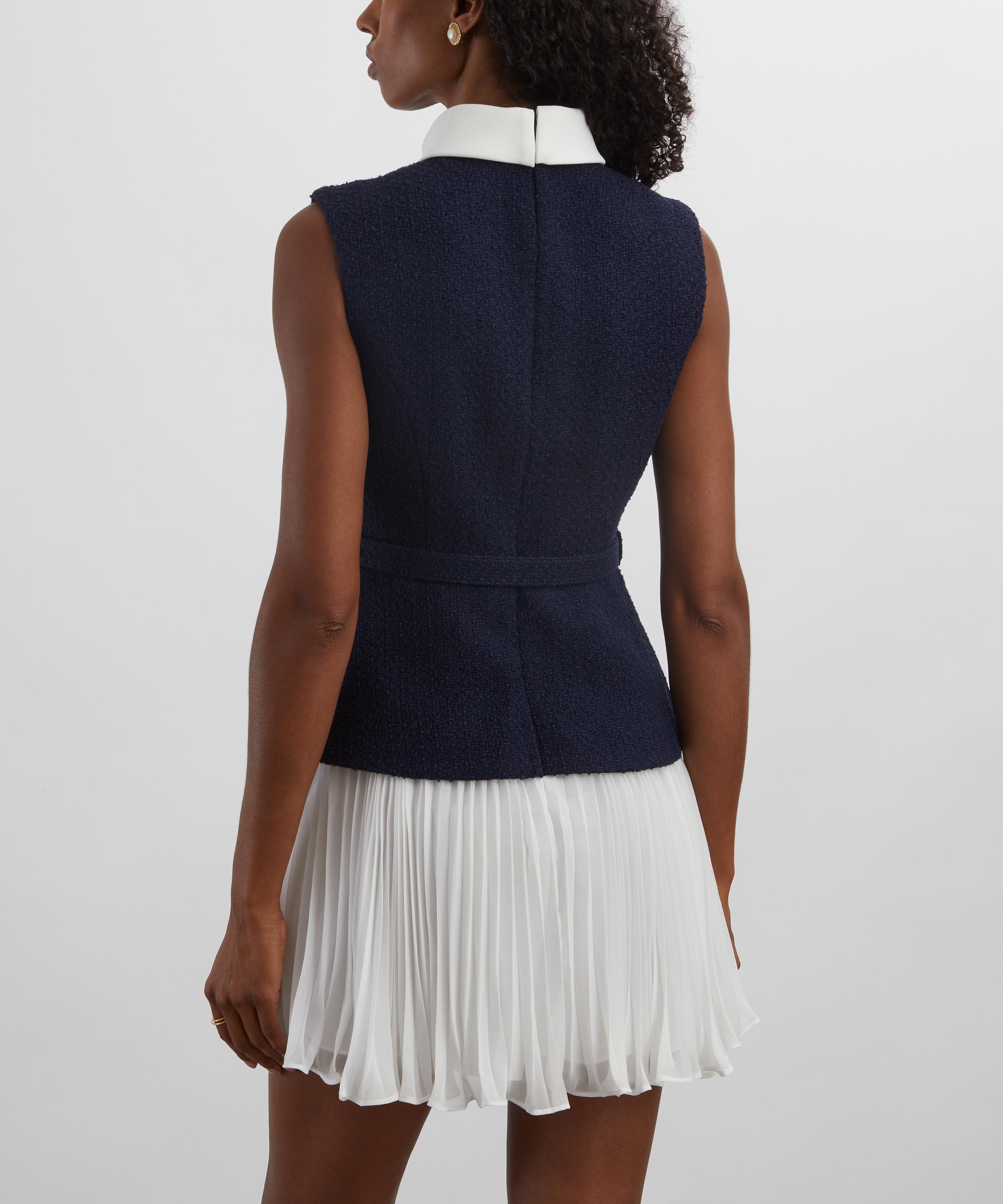 Self-Portrait - Navy Bouclé Chiffon Mini Dress image number 3