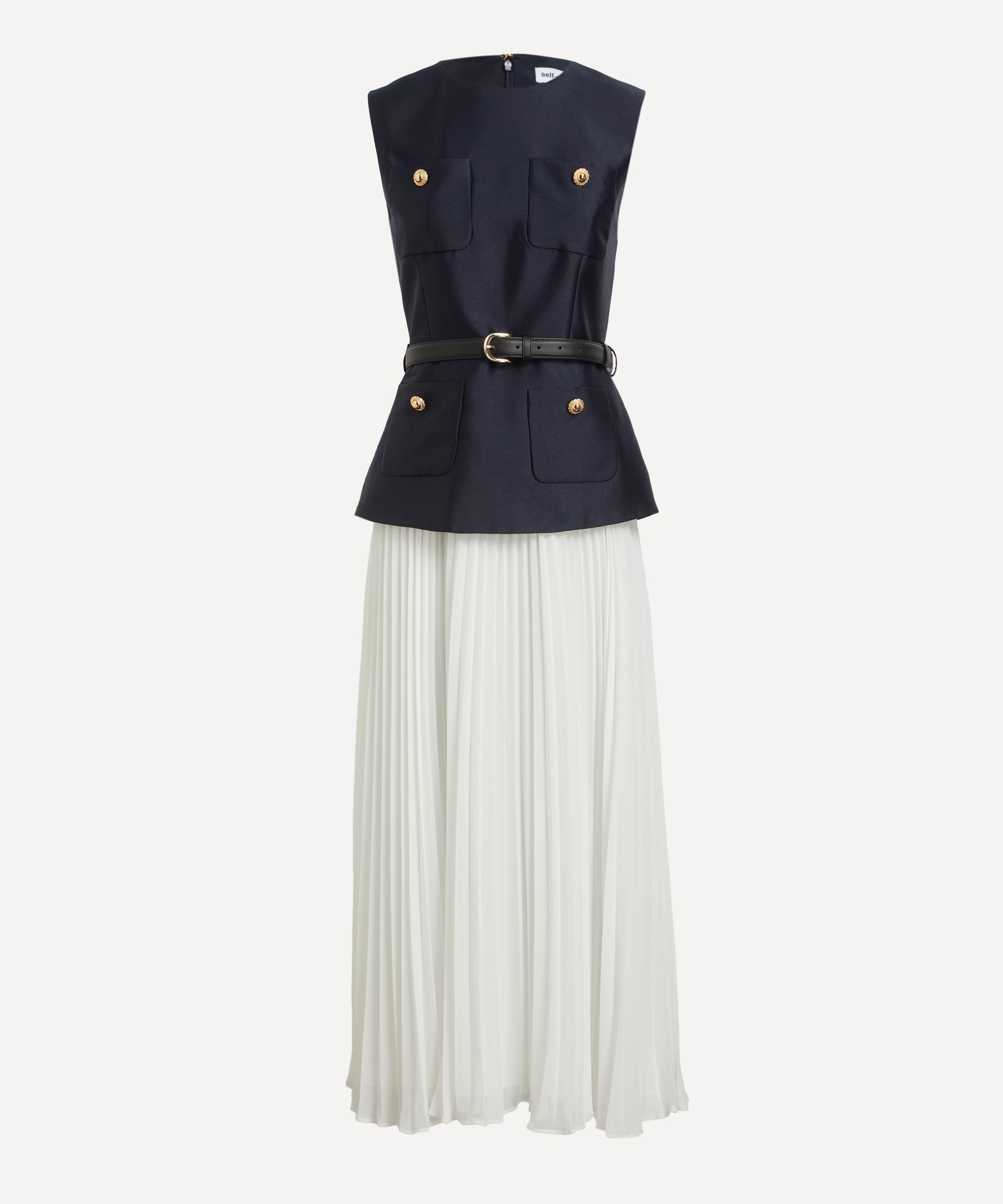 Self-Portrait - Navy Taffeta Midi Dress image number 0