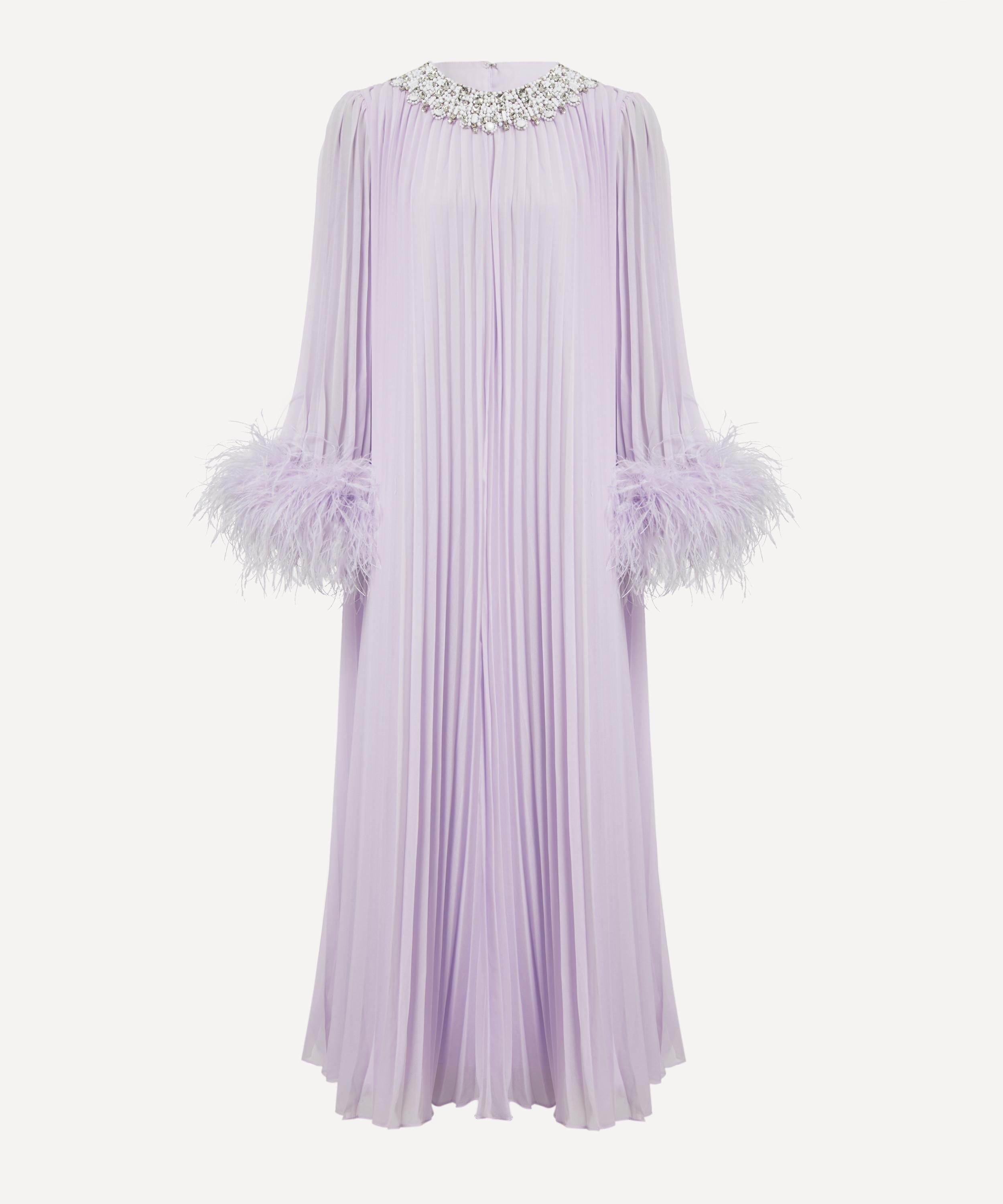 Self-Portrait - Lilac Chiffon Feather Midi Dress image number 0