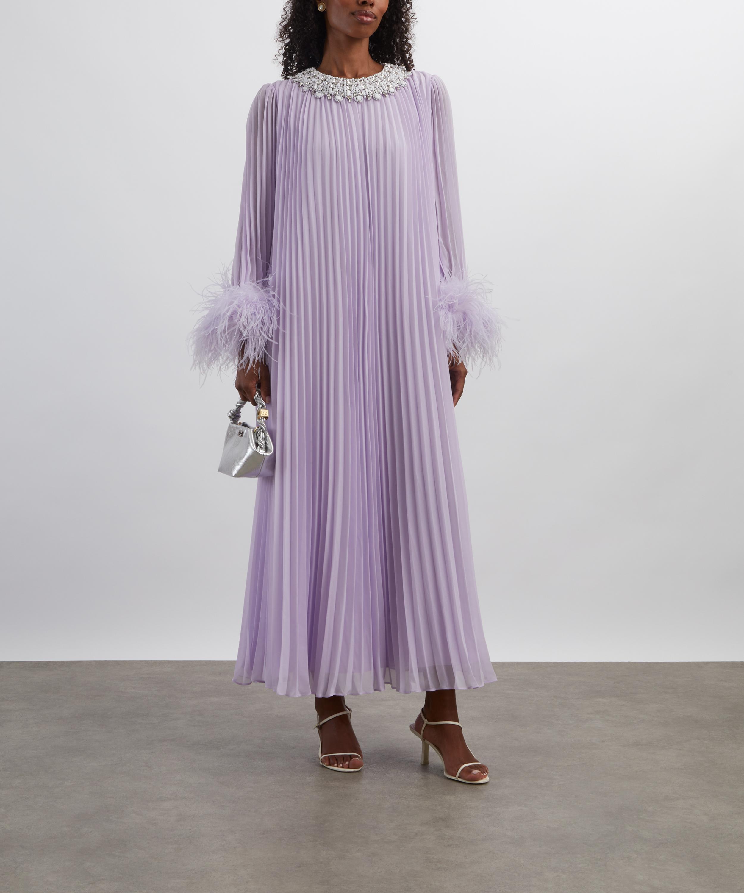 Self-Portrait - Lilac Chiffon Feather Midi Dress image number 1