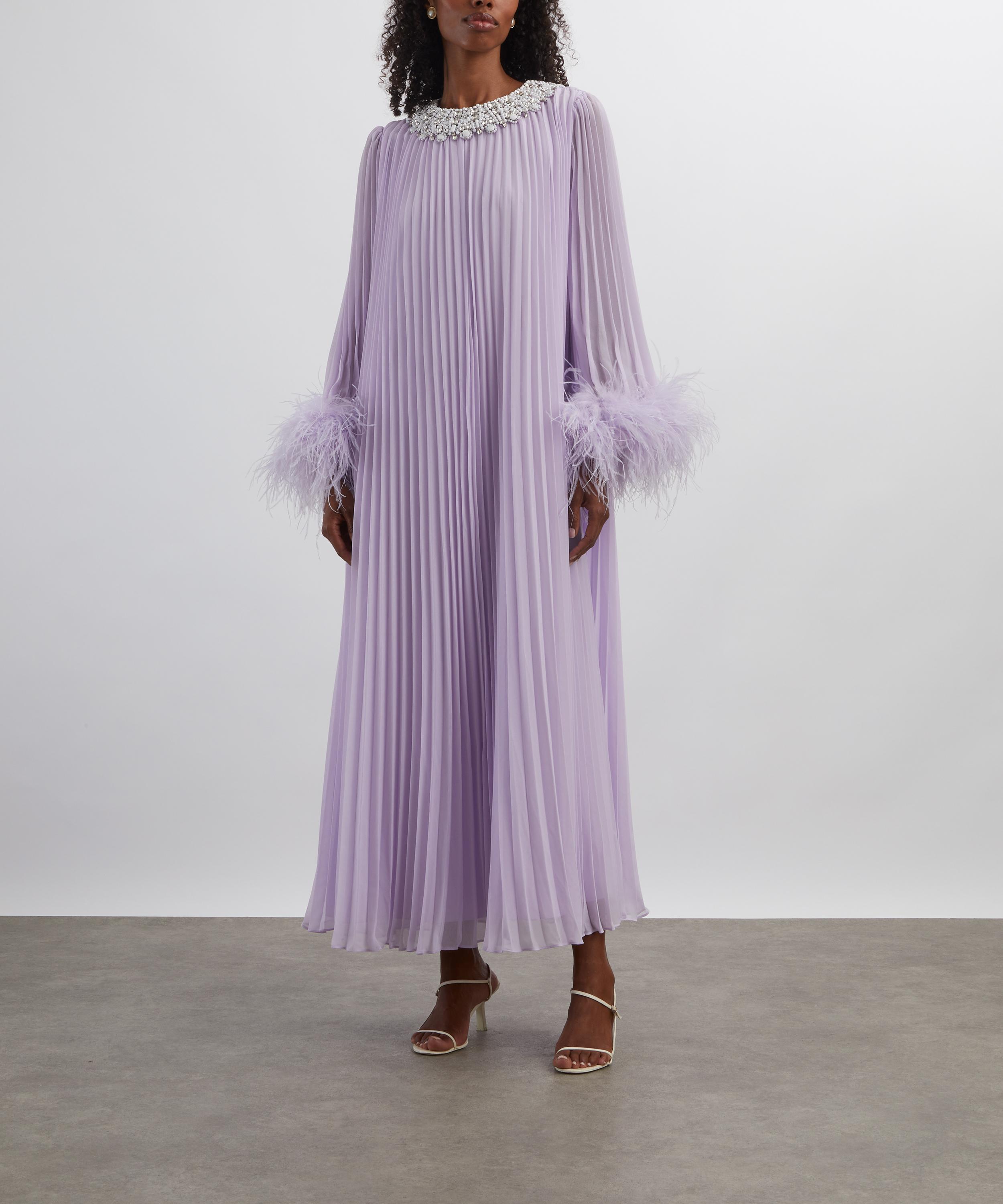 Self-Portrait - Lilac Chiffon Feather Midi Dress image number 2