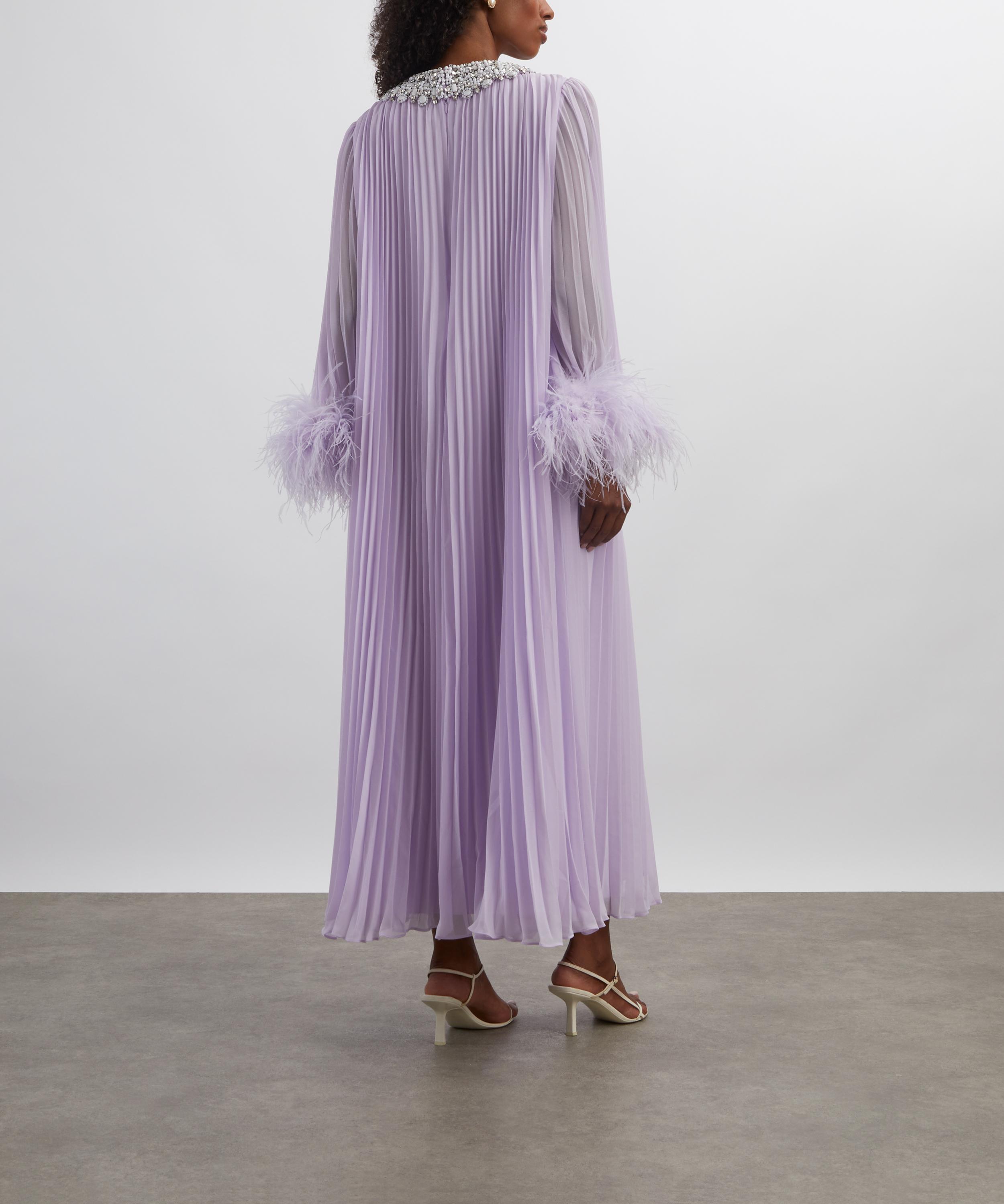 Self-Portrait - Lilac Chiffon Feather Midi Dress image number 3