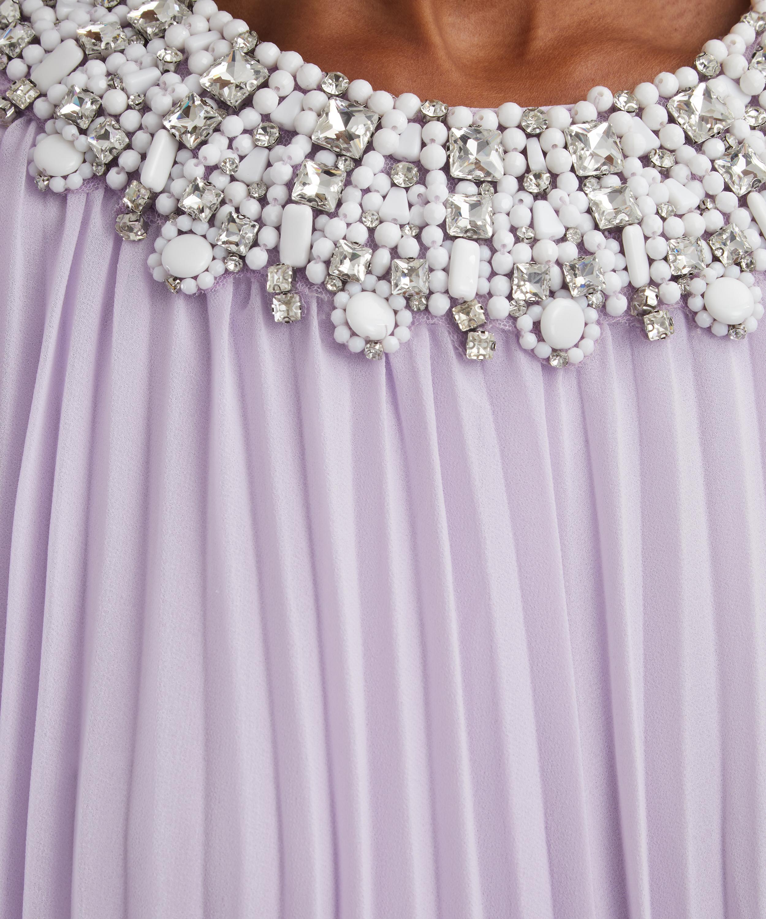 Self-Portrait - Lilac Chiffon Feather Midi Dress image number 4