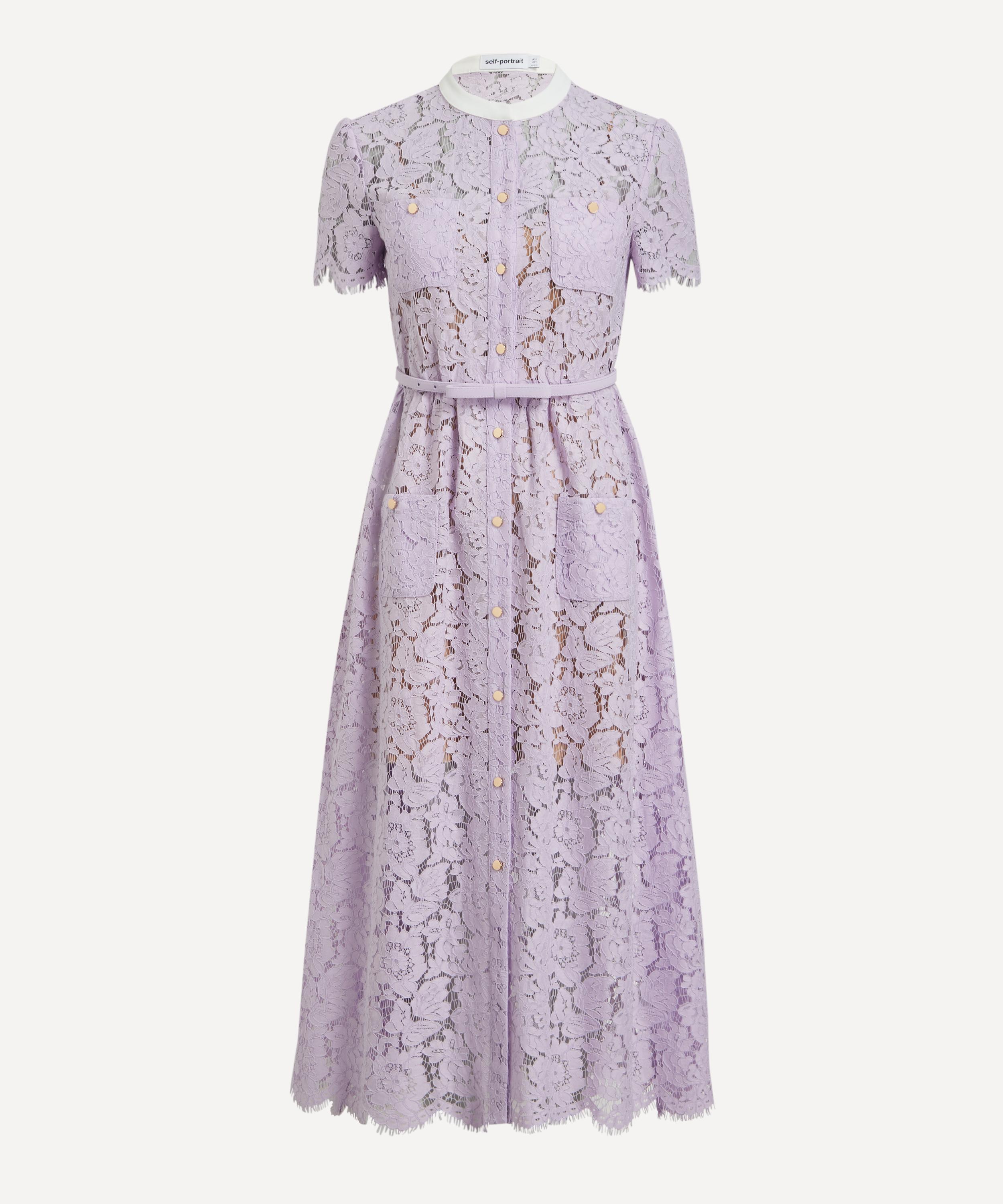 Self-Portrait - Lilac Lace Button Midi Dress image number 0