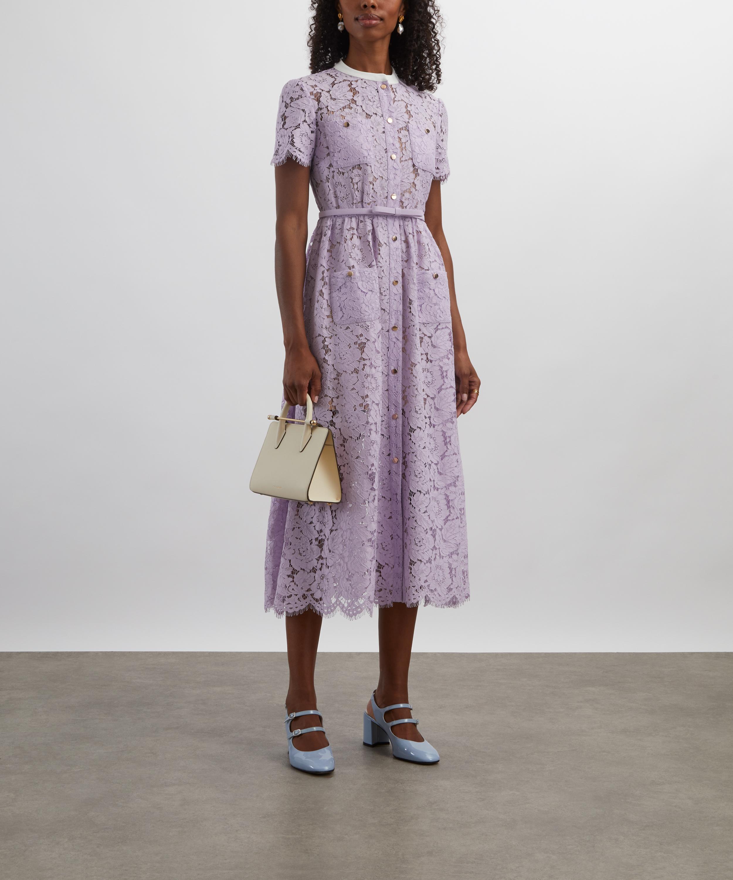 Self-Portrait - Lilac Lace Button Midi Dress image number 1