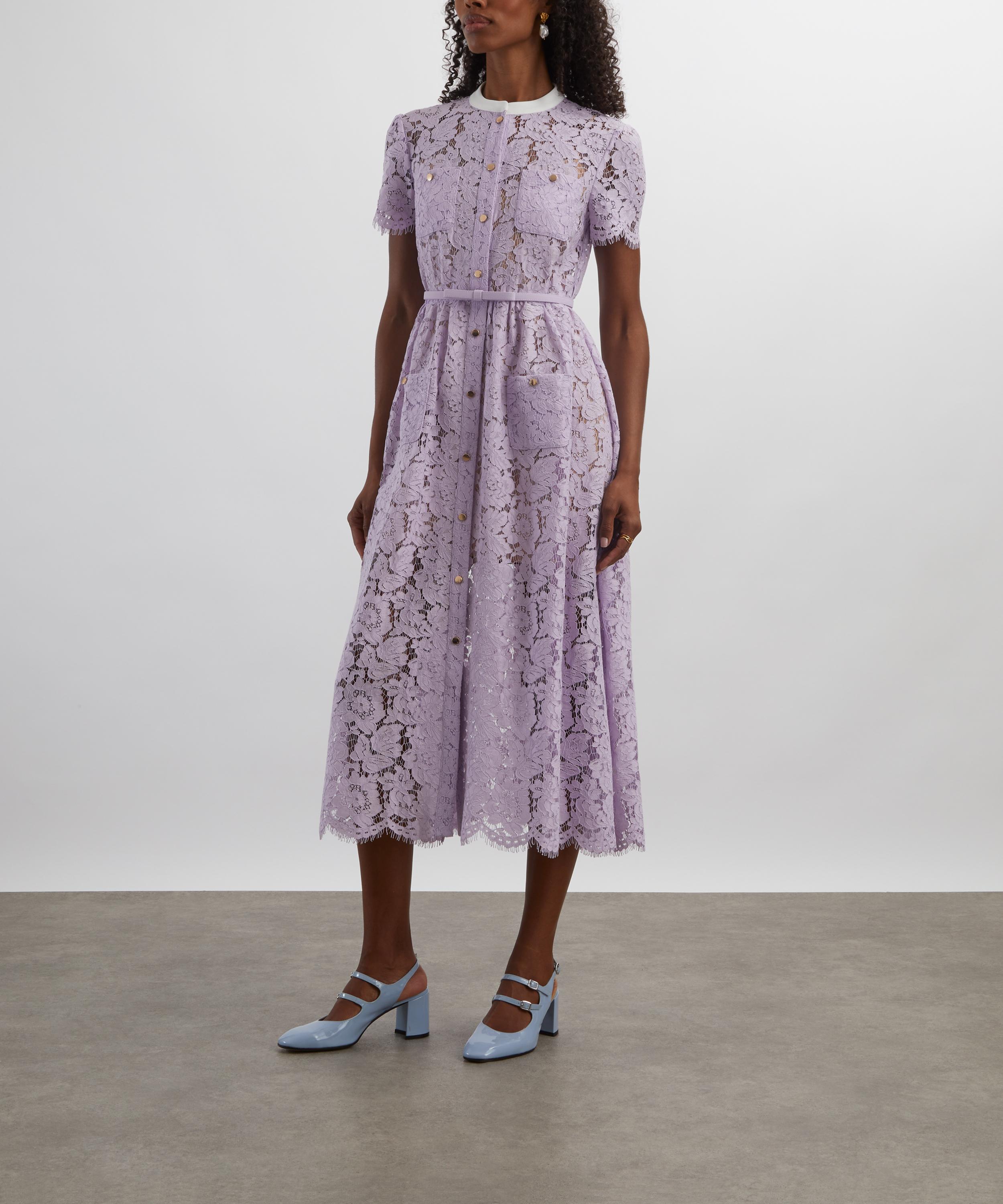 Self-Portrait - Lilac Lace Button Midi Dress image number 2