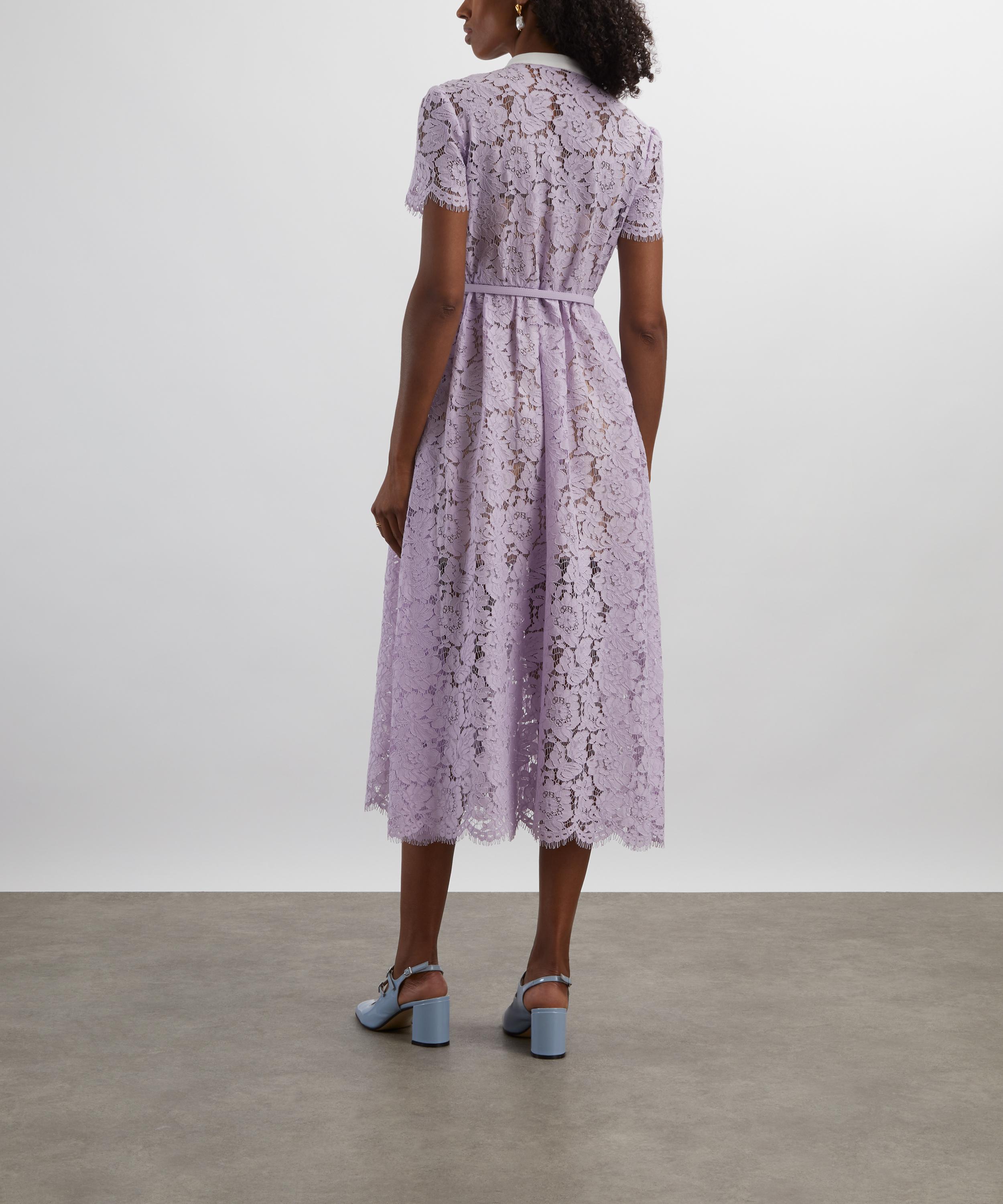 Self-Portrait - Lilac Lace Button Midi Dress image number 3