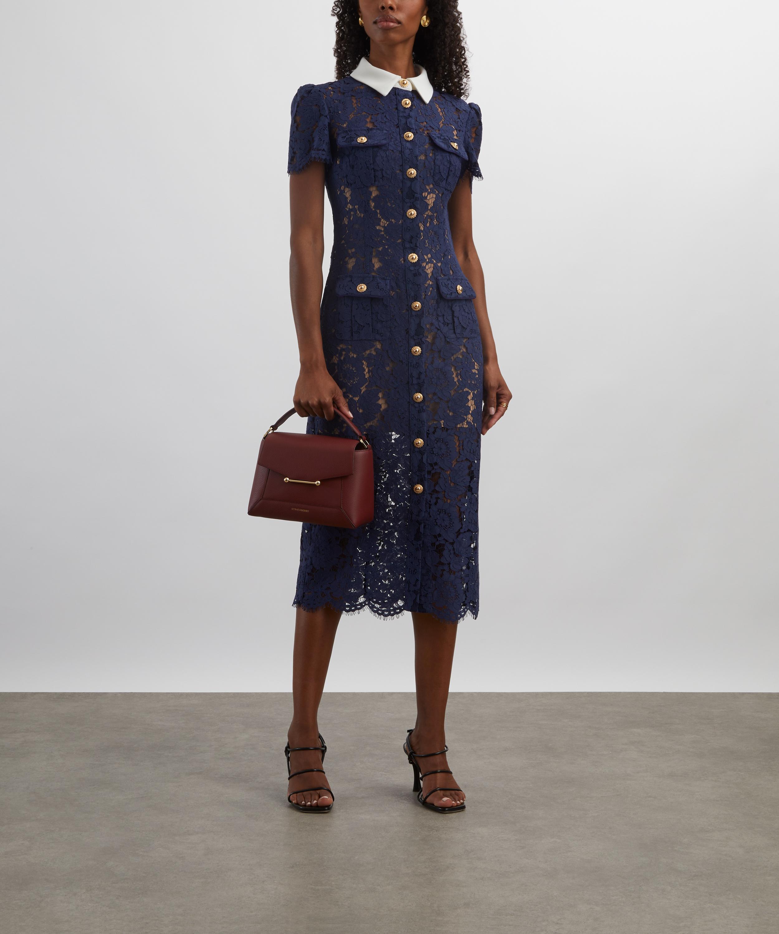Self-Portrait - Navy Contrast Collar Midi Dress image number 1