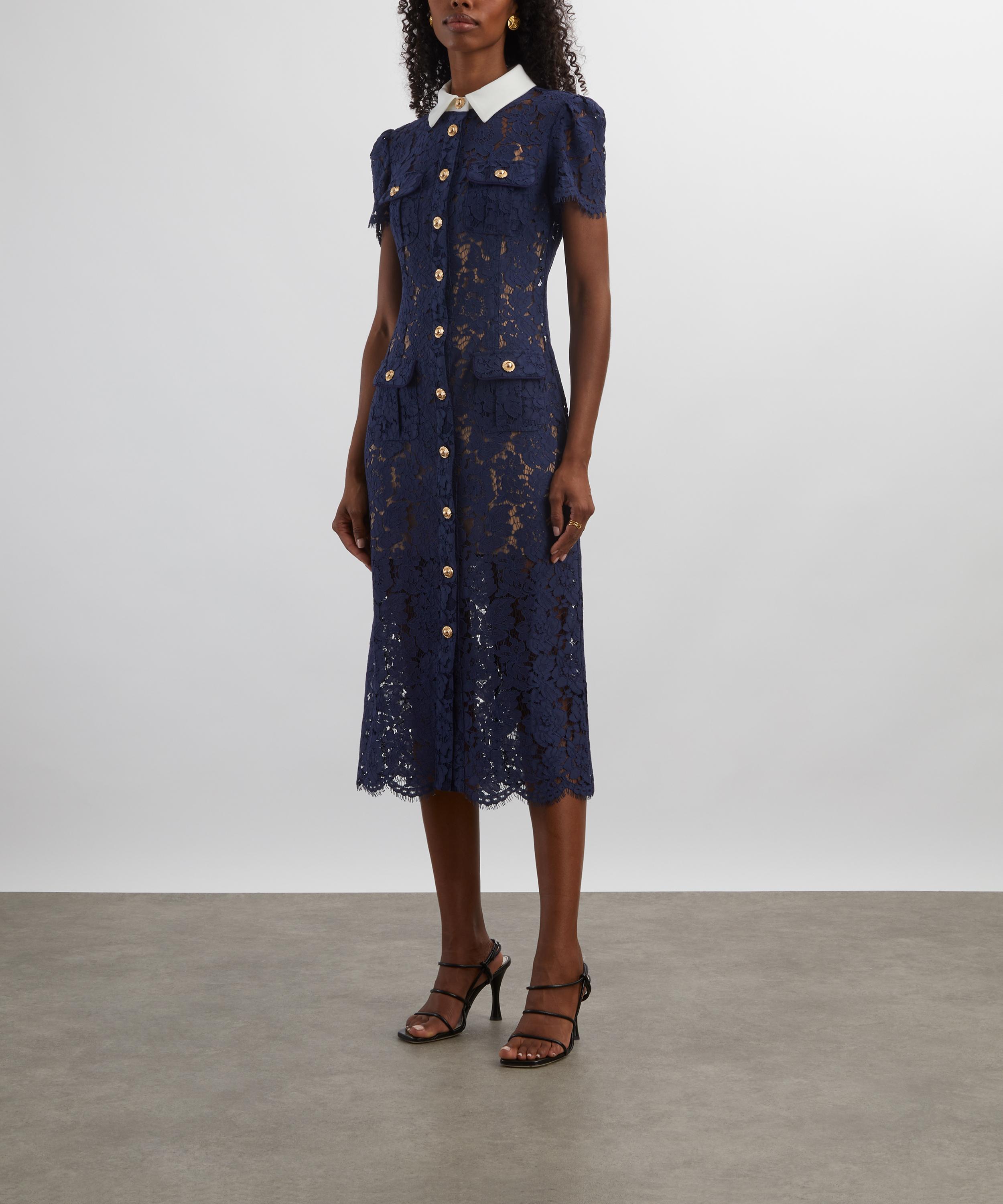 Self-Portrait - Navy Contrast Collar Midi Dress image number 2