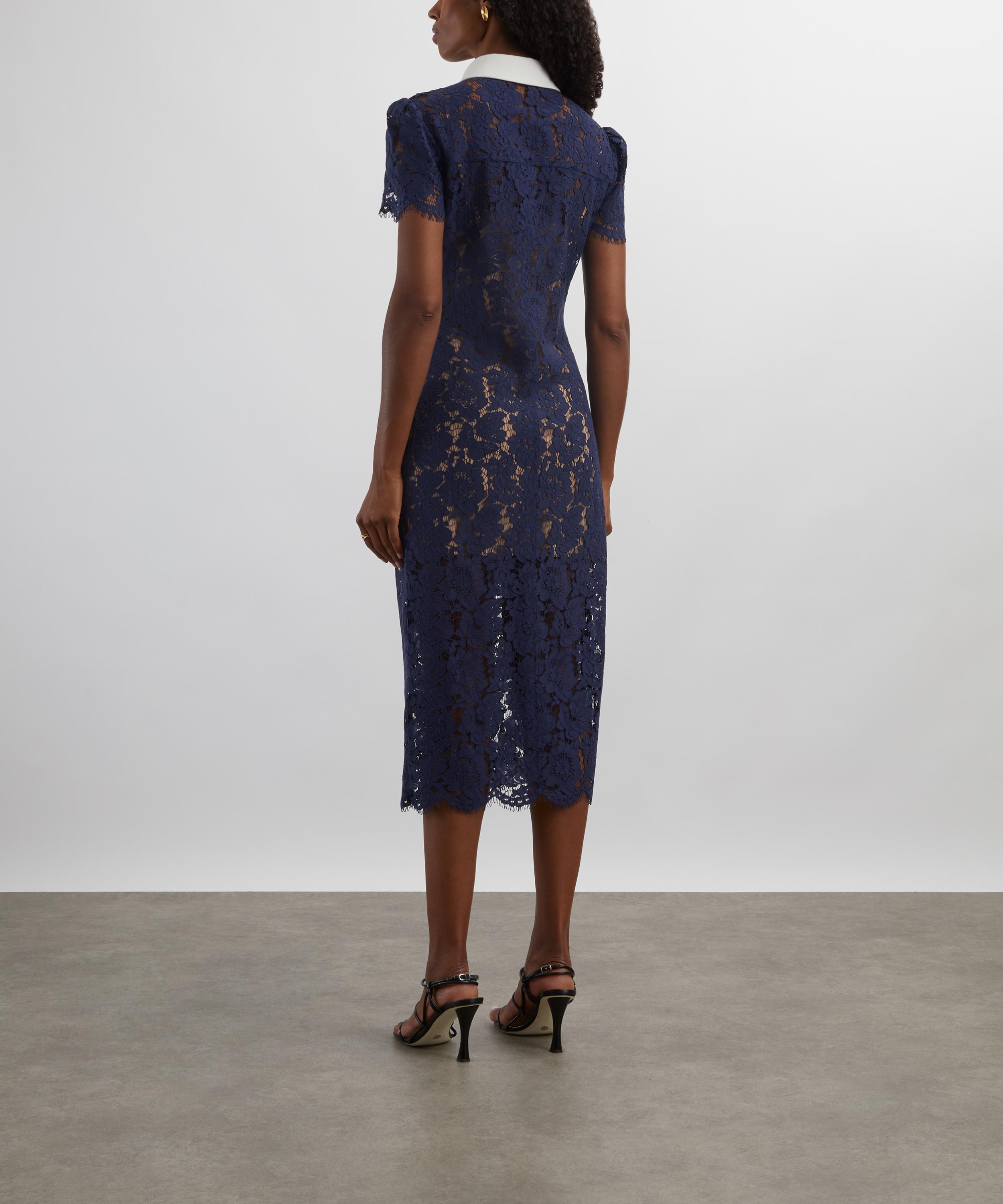 Self-Portrait - Navy Contrast Collar Midi Dress image number 3