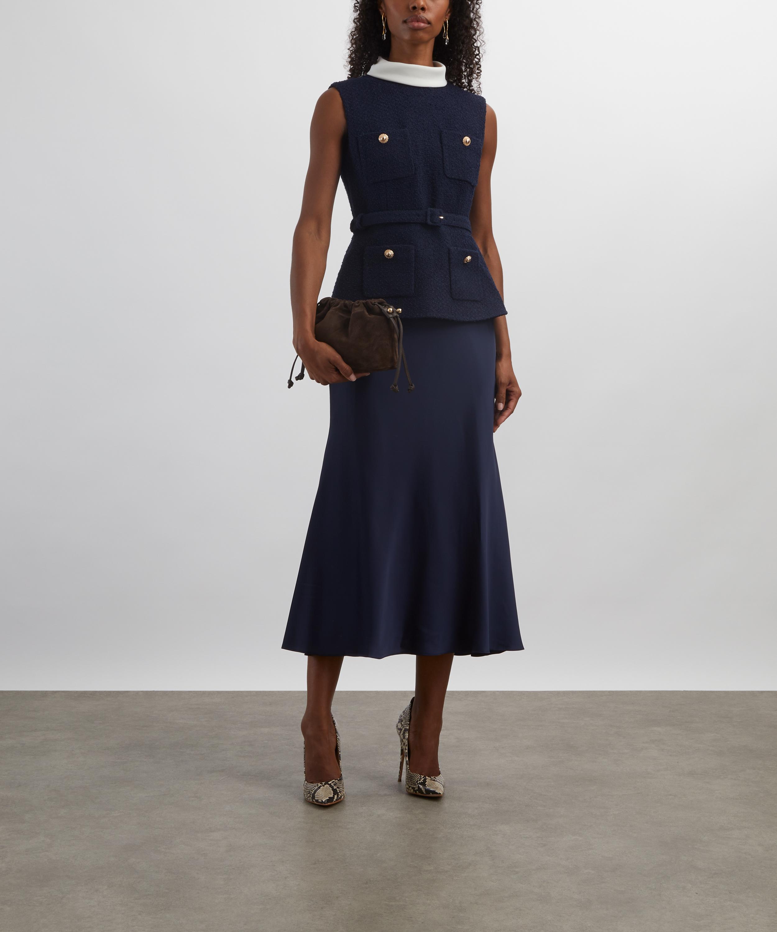 Self-Portrait - Navy Bouclé Sleeveless Midi Dress image number 1