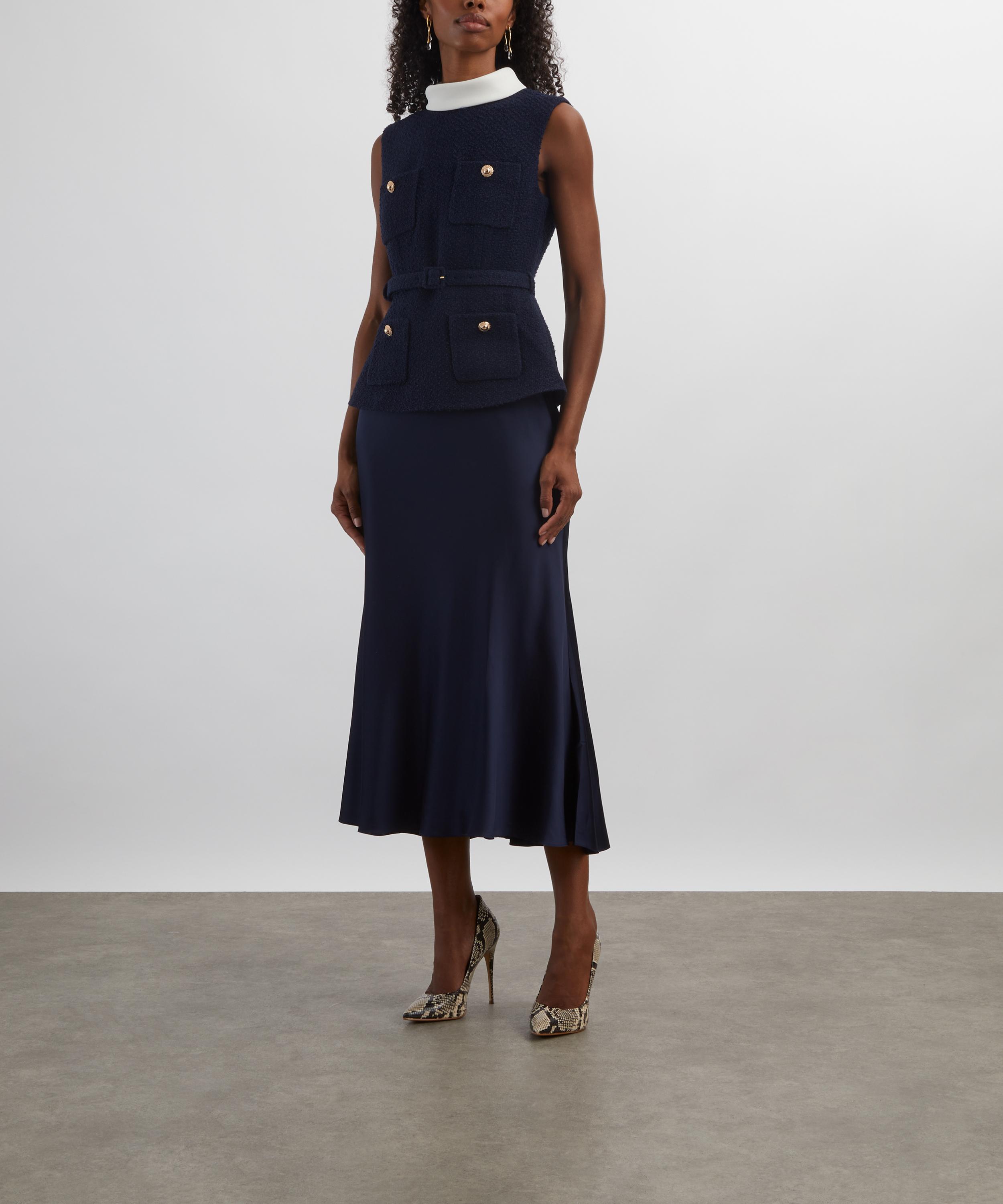 Self-Portrait - Navy Bouclé Sleeveless Midi Dress image number 2