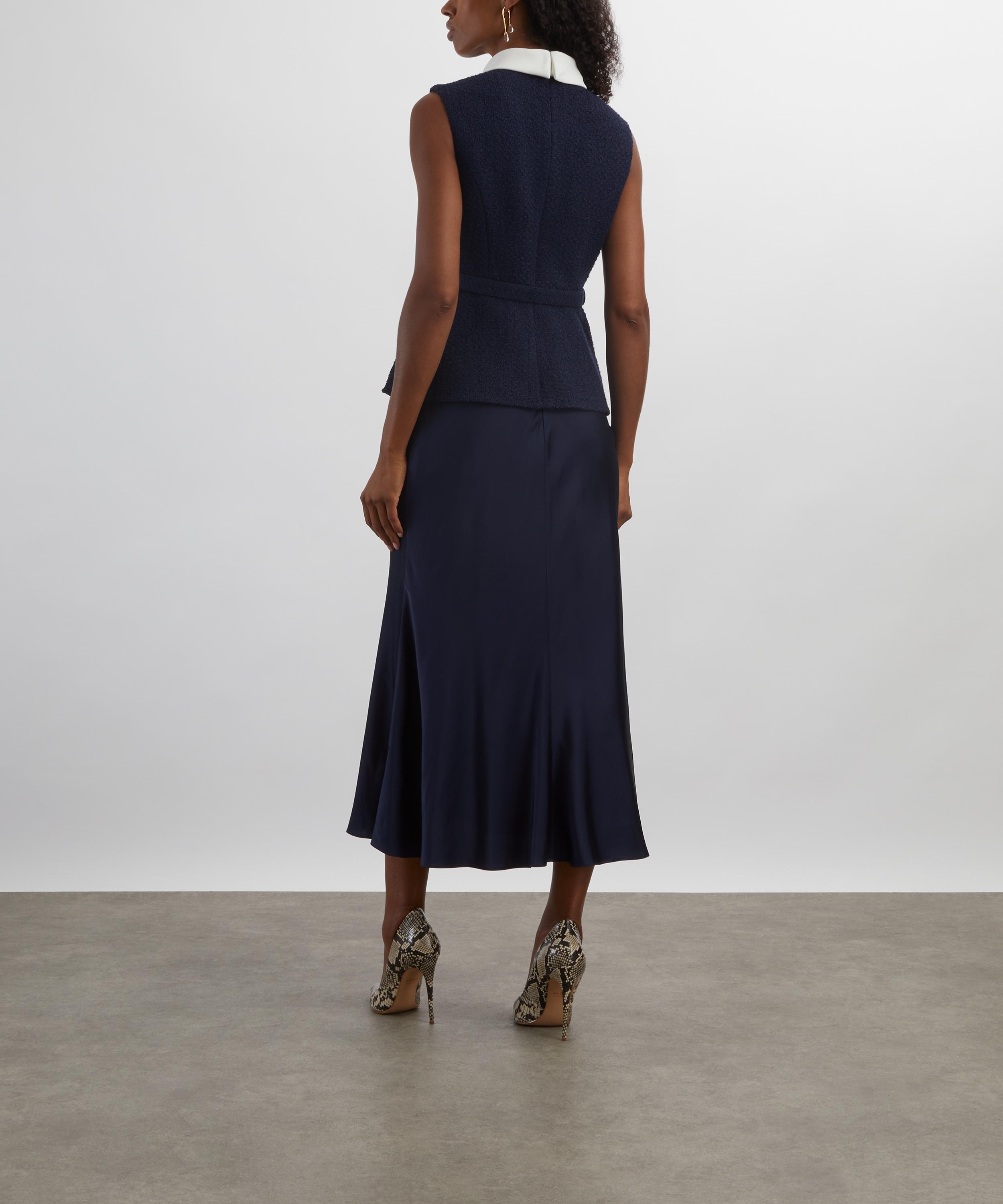 Self-Portrait - Navy Bouclé Sleeveless Midi Dress image number 3