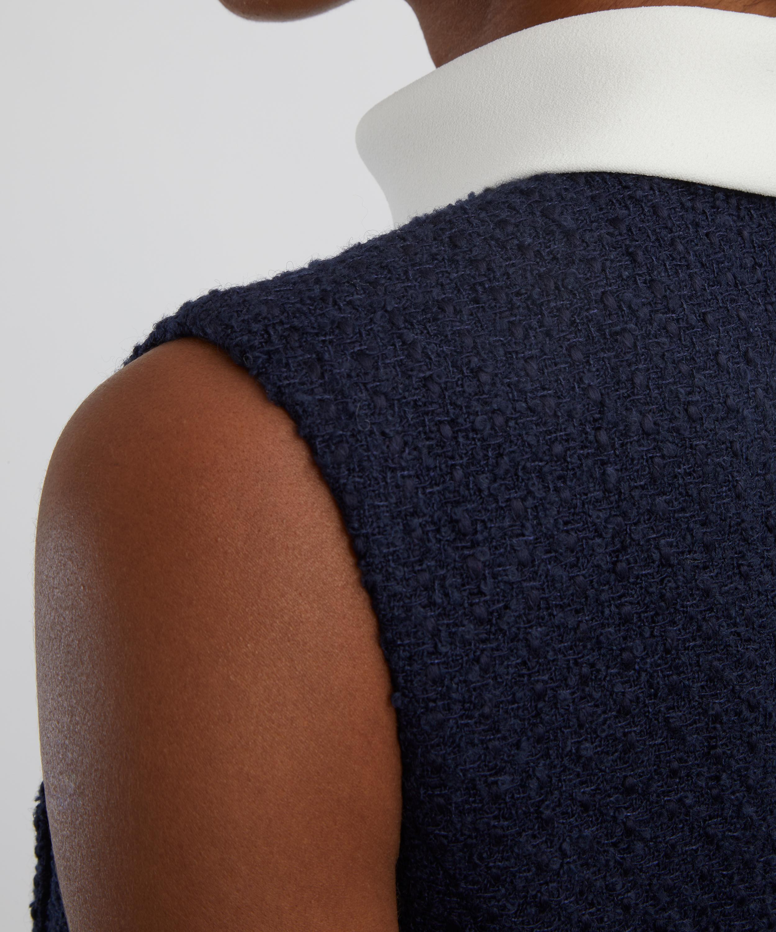 Self-Portrait - Navy Bouclé Sleeveless Midi Dress image number 4