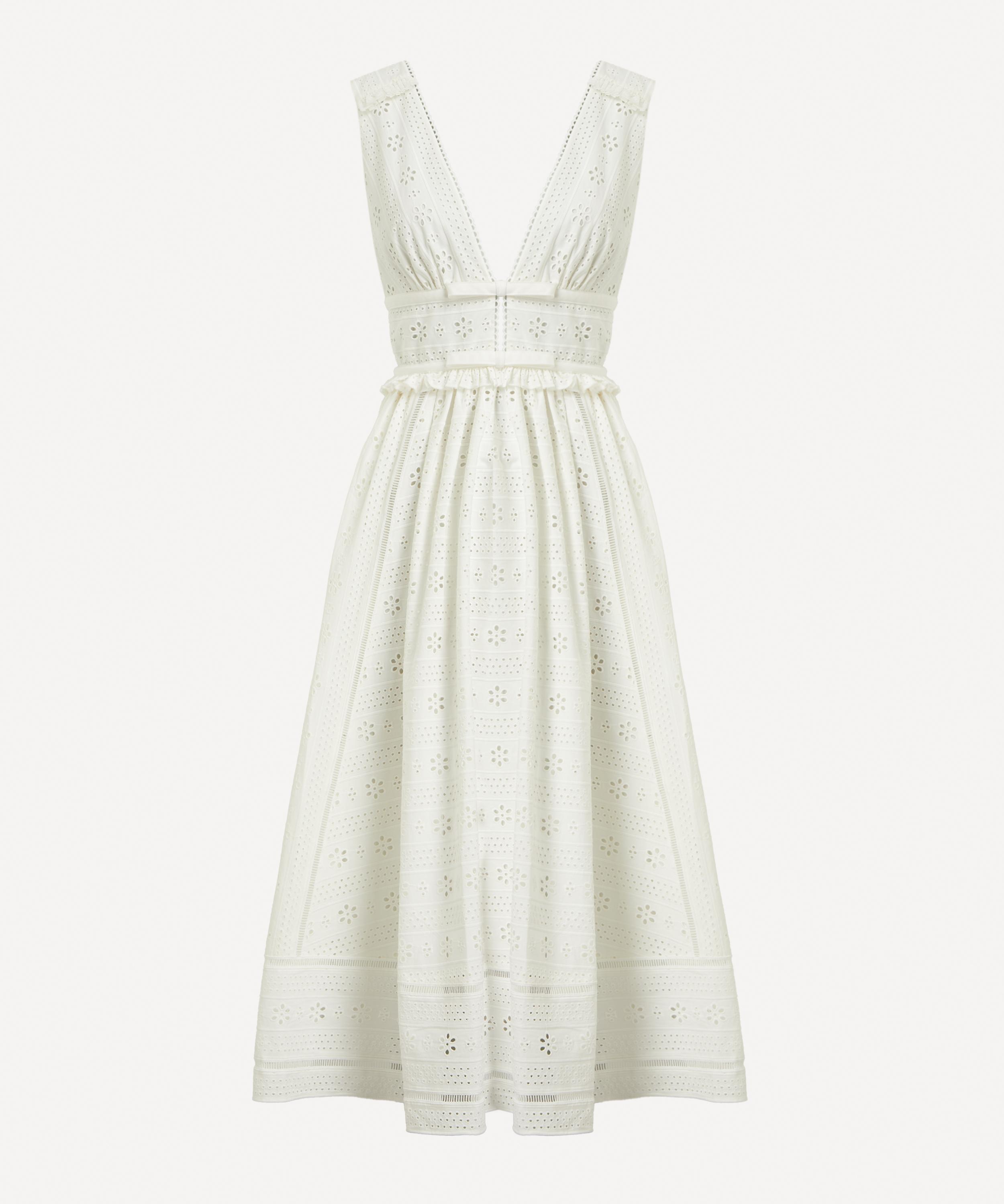Self-Portrait - White Cotton Broderie Midi Dress image number 0
