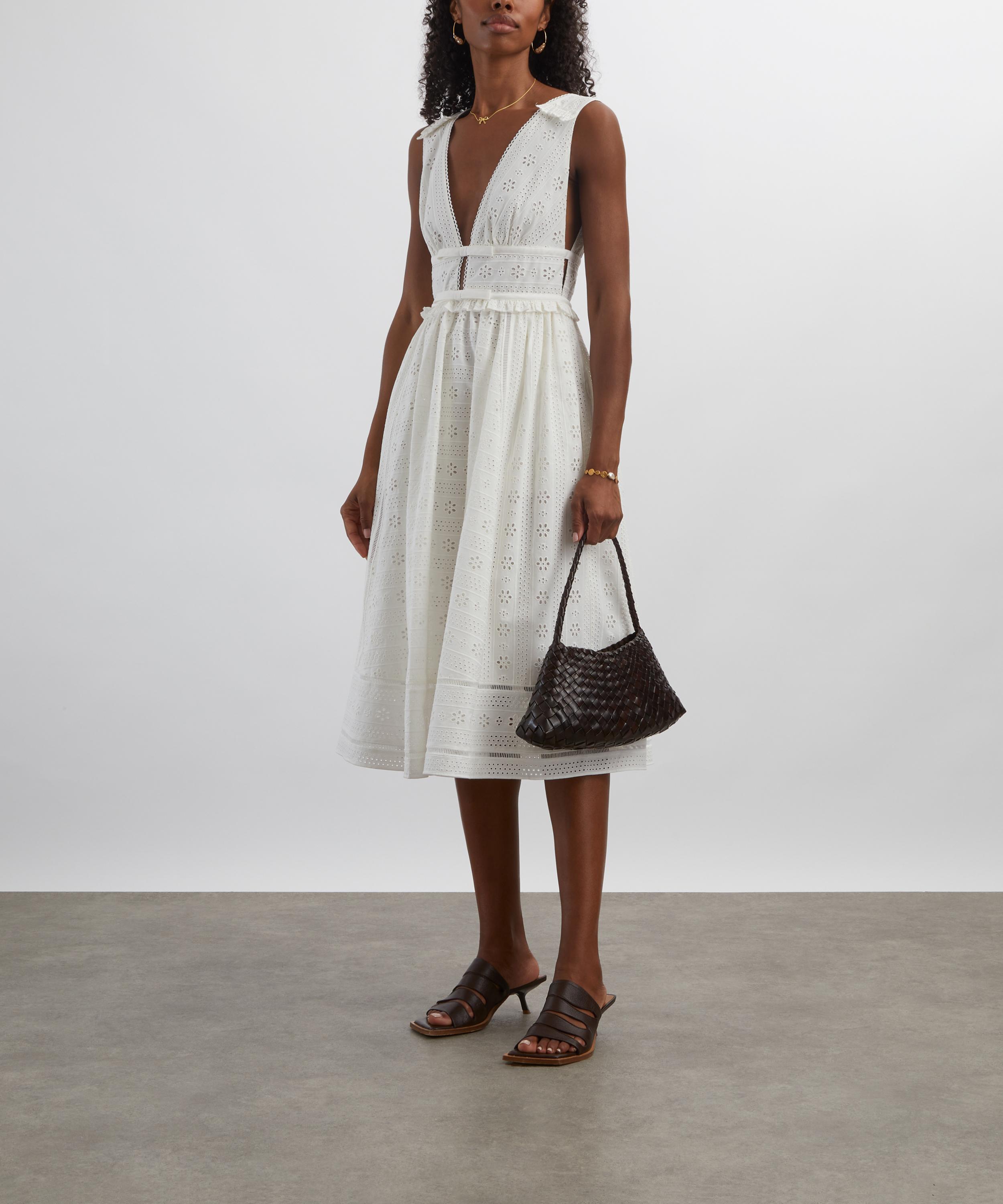 Self-Portrait - White Cotton Broderie Midi Dress image number 1