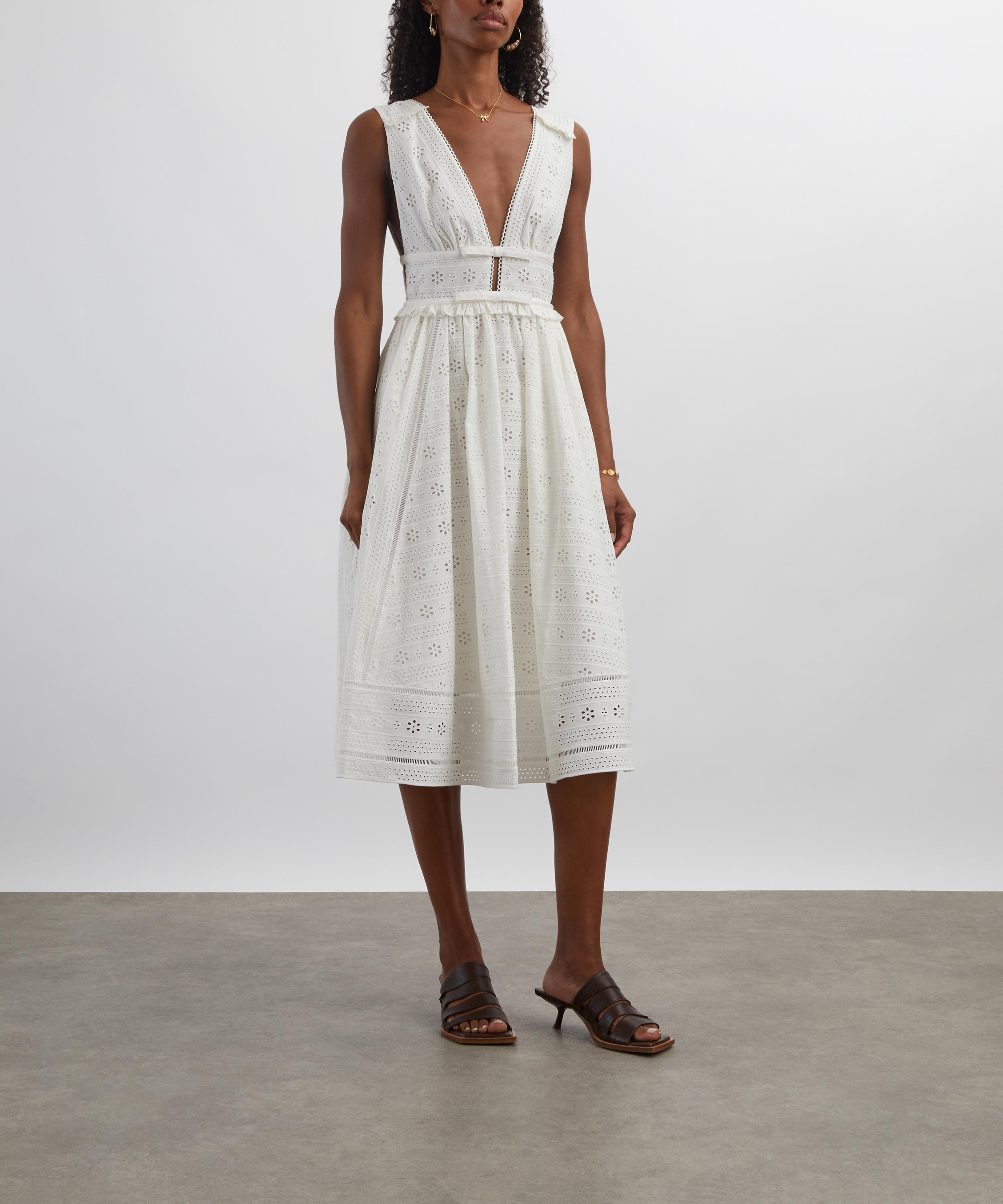 Self-Portrait - White Cotton Broderie Midi Dress image number 2