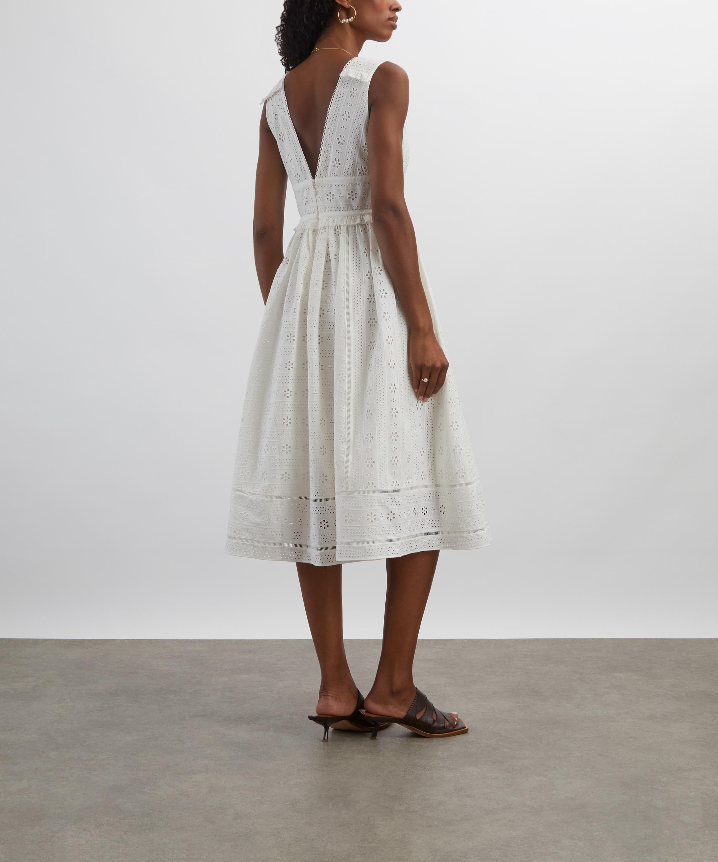 Self-Portrait - White Cotton Broderie Midi Dress image number 3