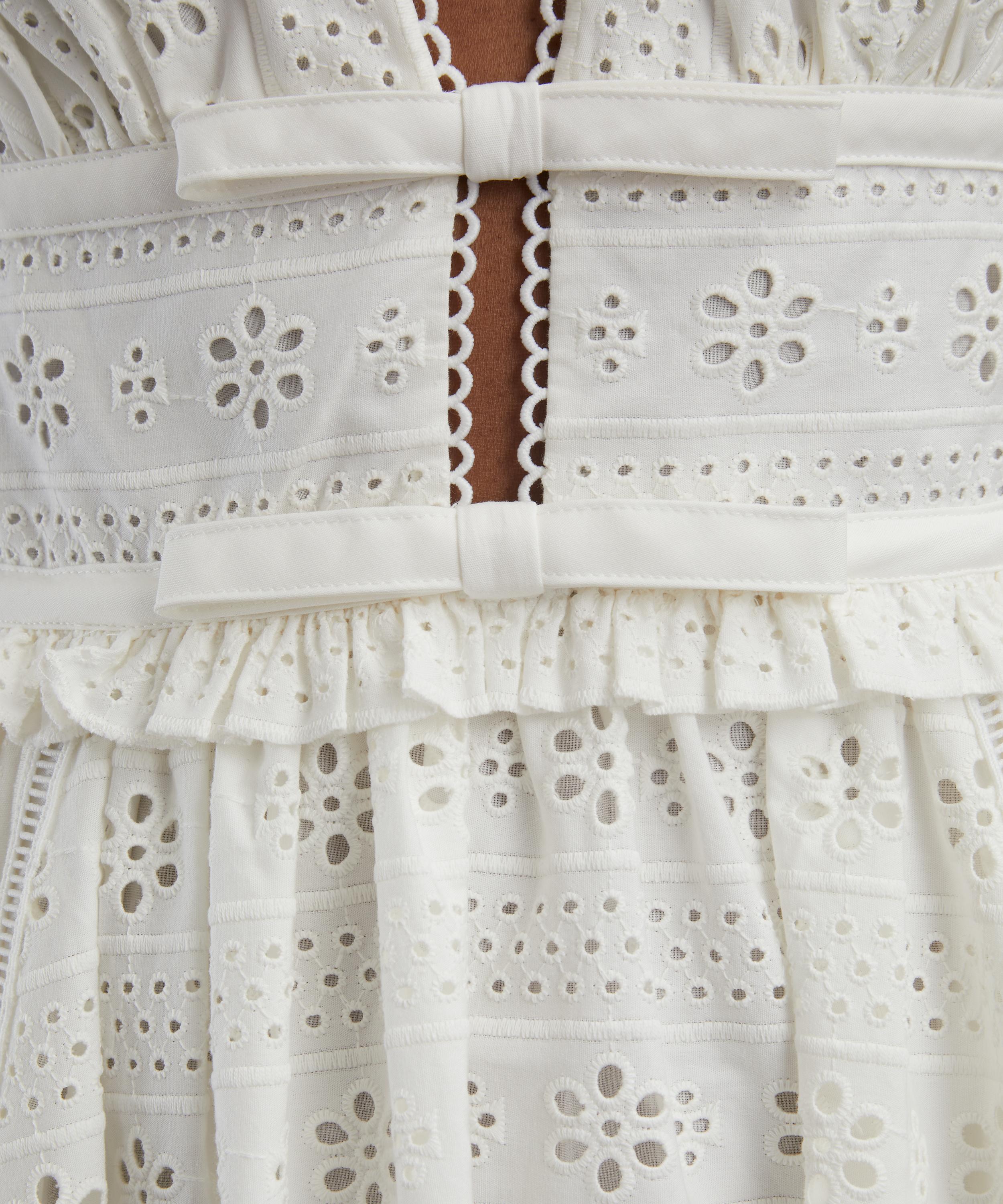 Self-Portrait - White Cotton Broderie Midi Dress image number 4