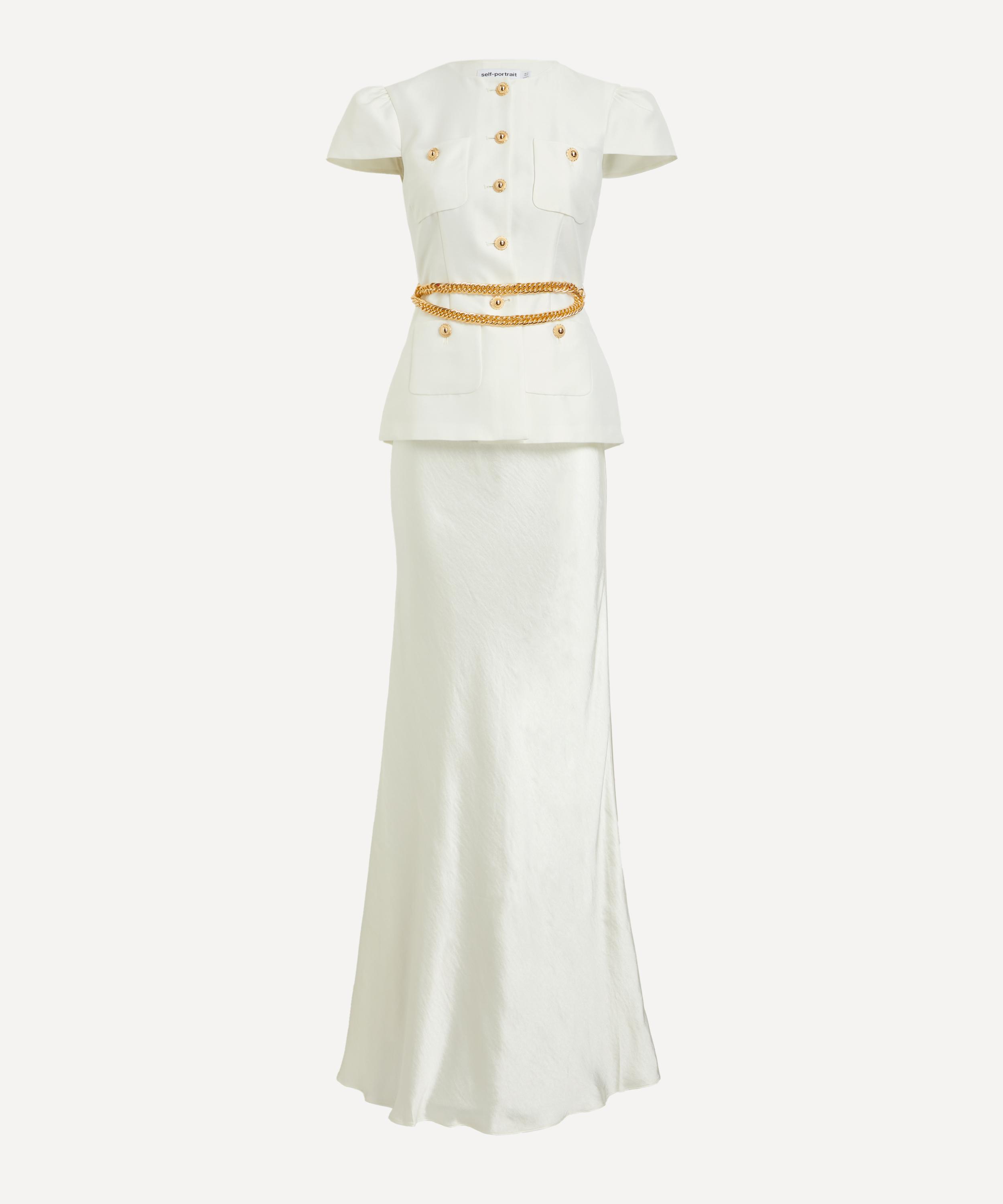 Self-Portrait - Cream Taffeta Chain Maxi Dress image number 0