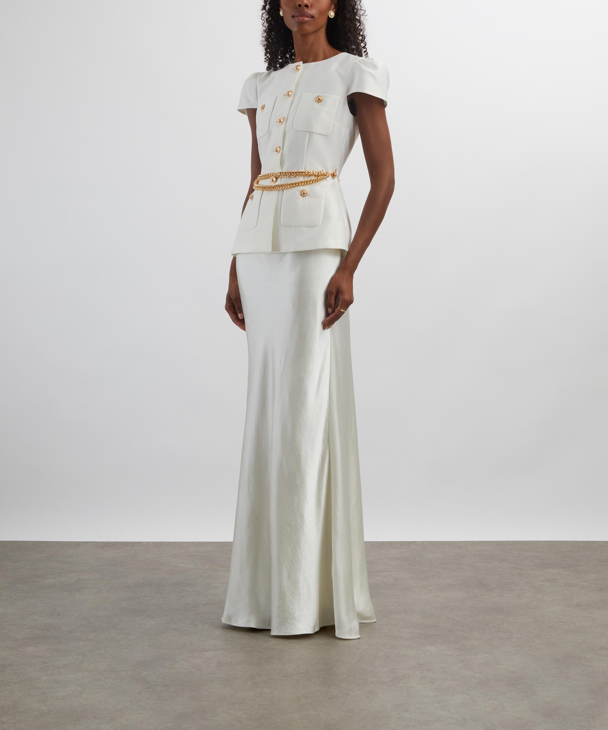 Self-Portrait - Cream Taffeta Chain Maxi Dress image number 2