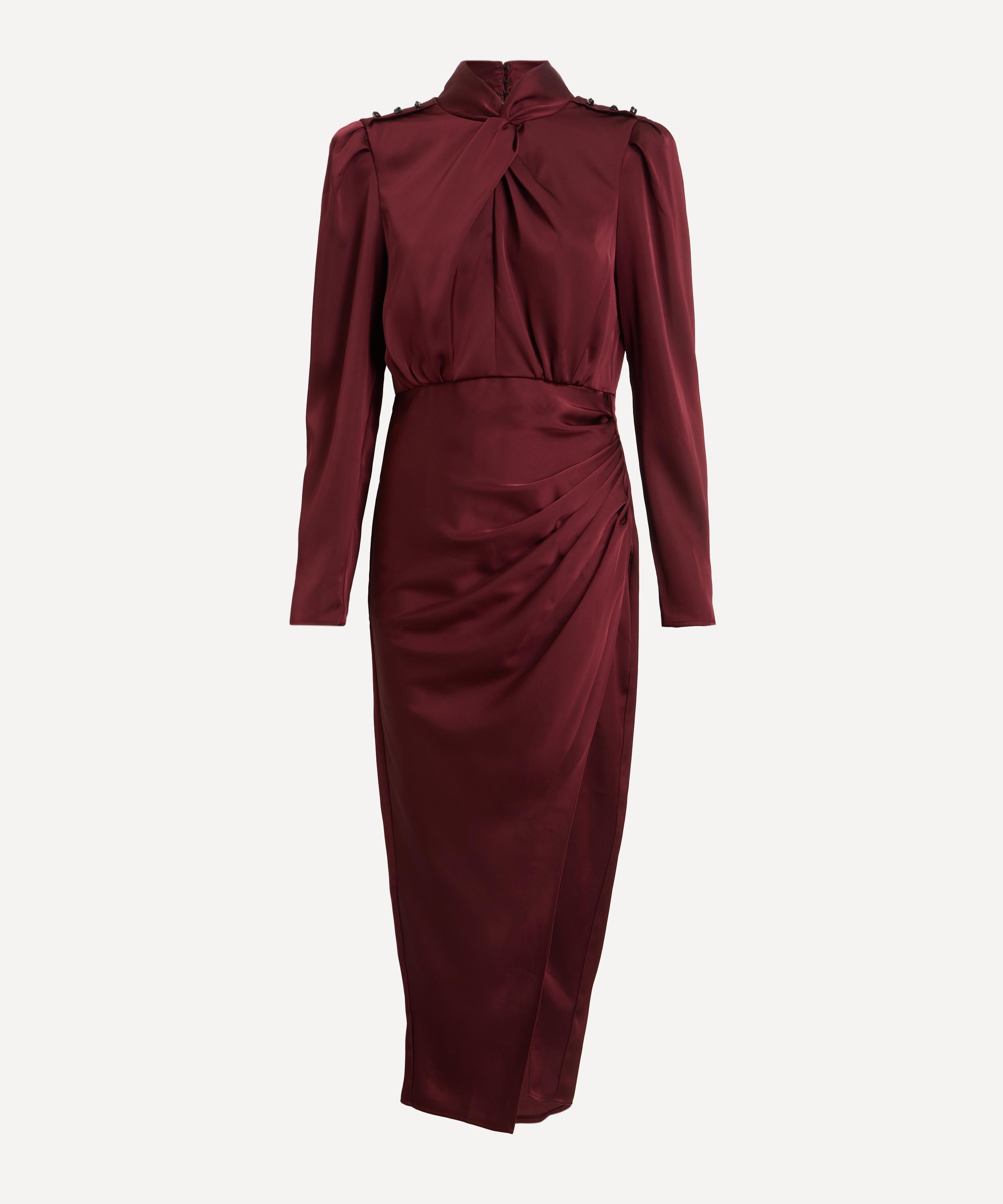 Self-Portrait - Burgundy Satin Midi Dress image number 0