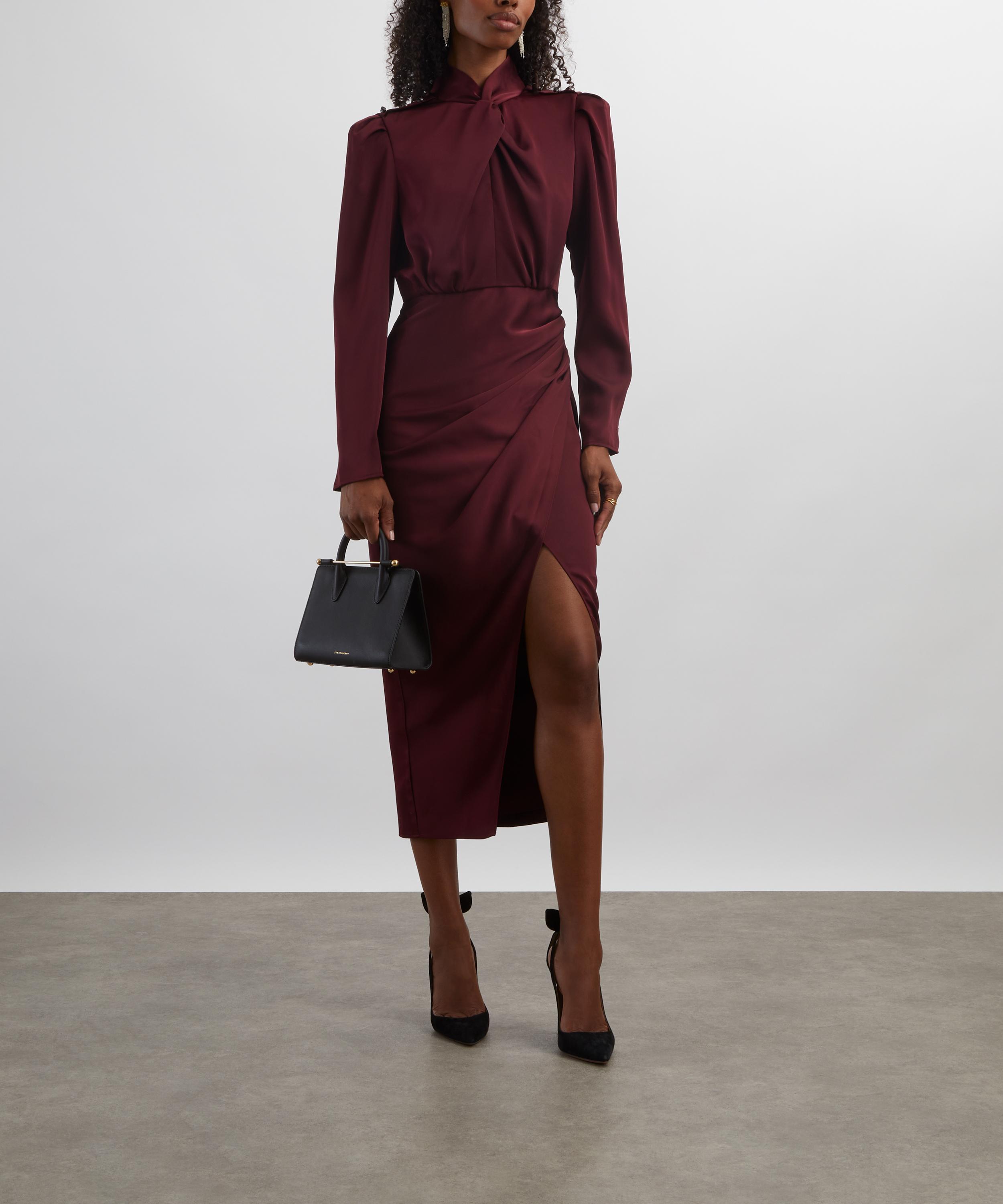 Self-Portrait - Burgundy Satin Midi Dress image number 1